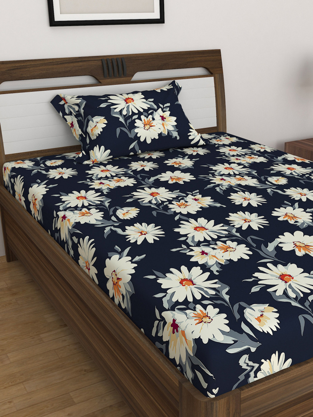 

Home Centre Juniper Blue & White Floral 2 Single Bedsheet with 1 Pillow Covers