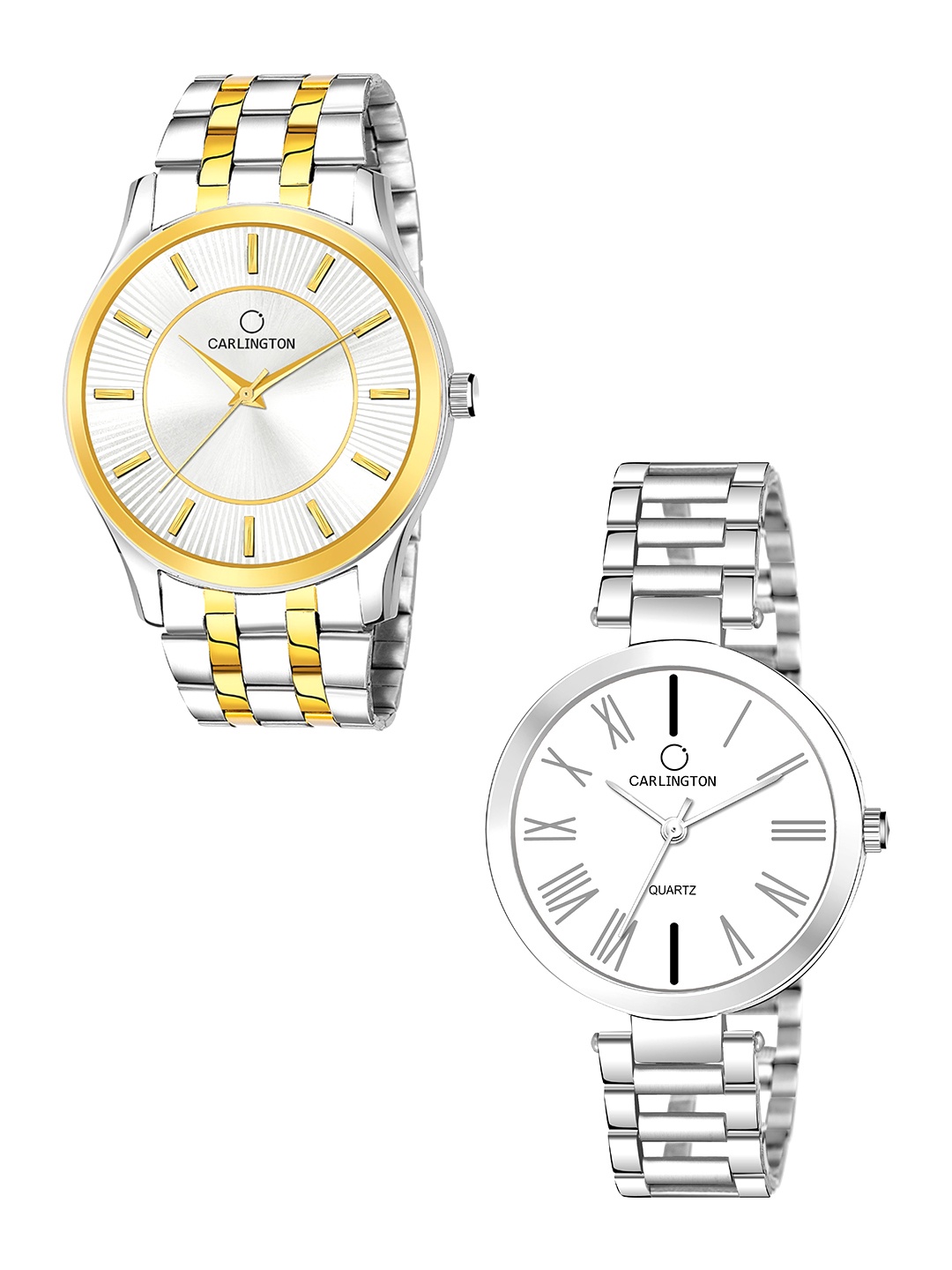 

CARLINGTON Unisex Set Of 2 Silver-Toned Stainless Steel Analogue Watch CT-6220SS