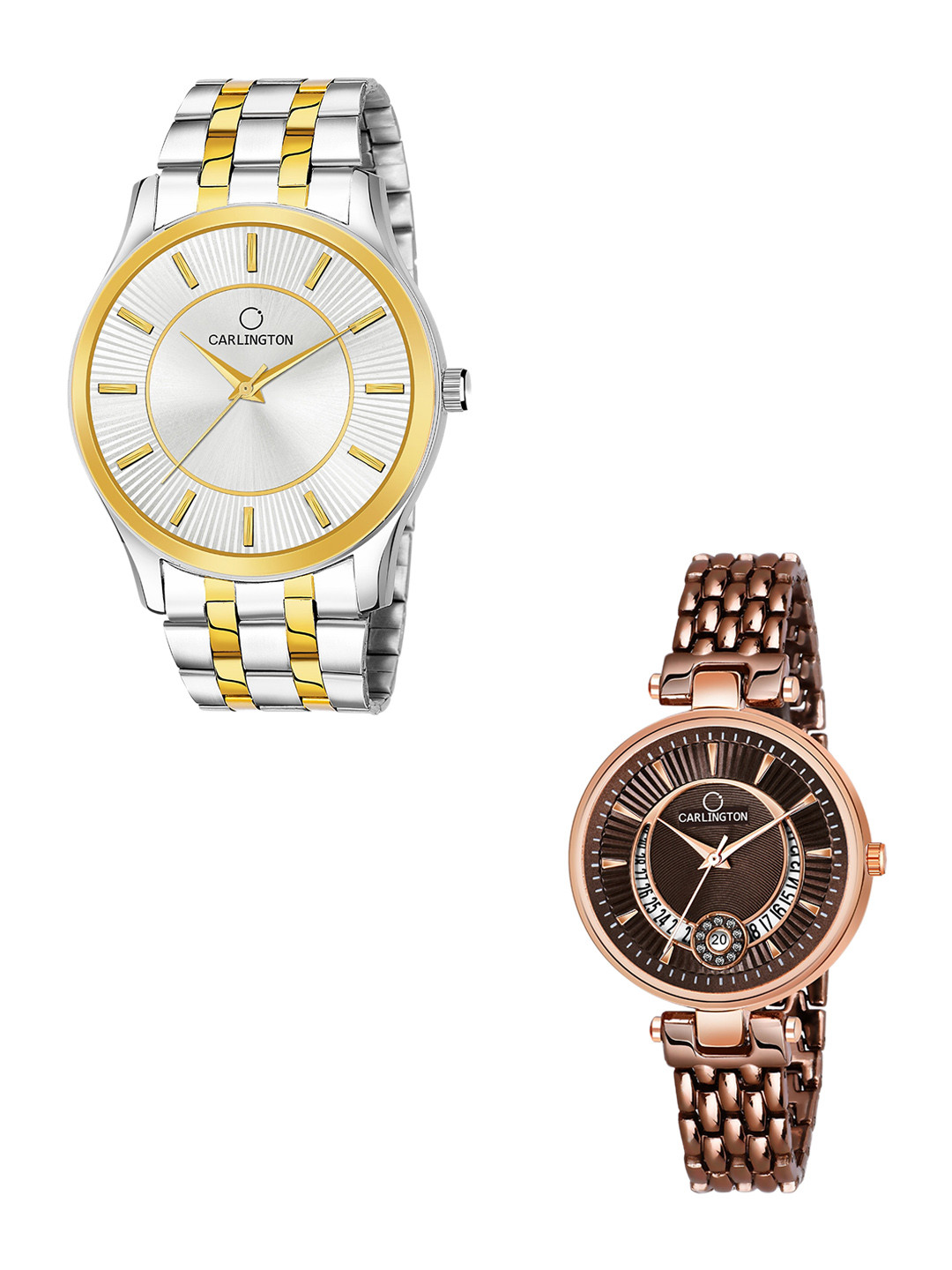 

CARLINGTON Unisex Multicoloured Brass Dial & Multicoloured Stainless Steel Bracelet Style Straps Analogue Watch, Silver