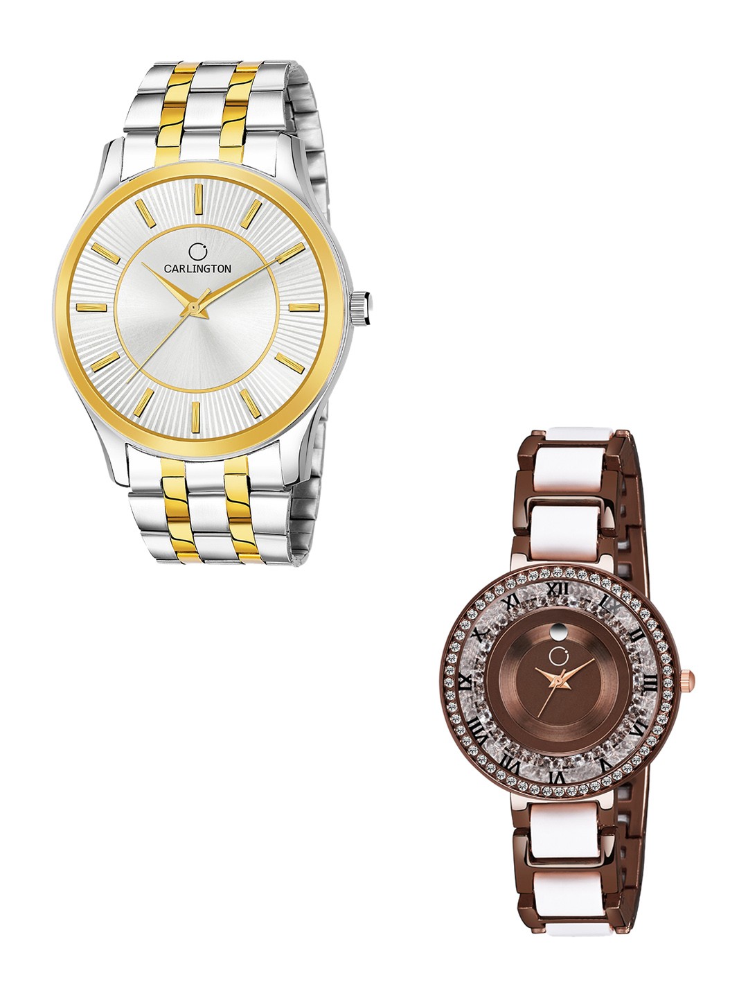 

CARLINGTON Unisex Multicoloured Brass Embellished Dial & Multicoloured Stainless Steel Bracelet Style Straps Watch, Silver