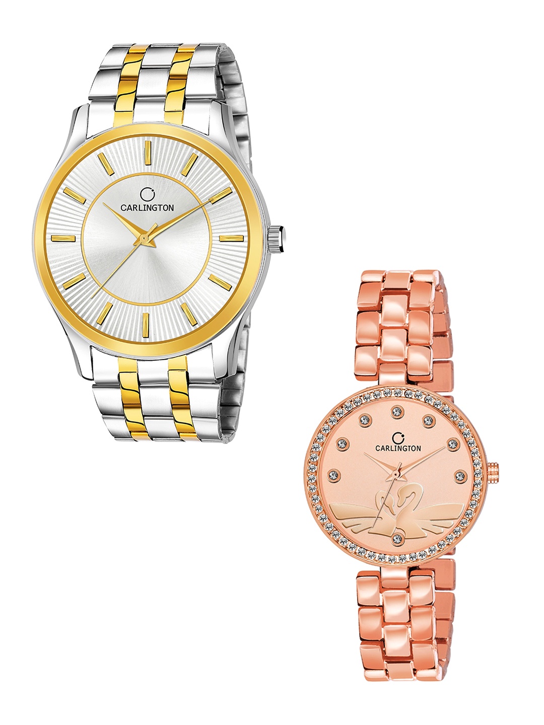 

CARLINGTON Unisex Silver And Rose Gold Brass Dial Analogue Watch Combo CT-6220SS