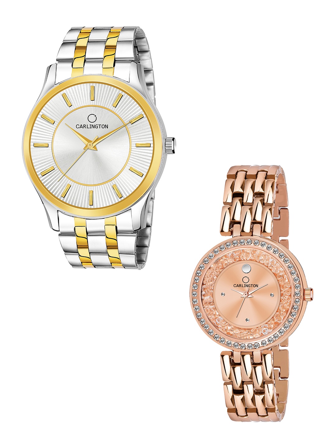 

CARLINGTON Unisex Set Of 2 Silver-Toned Stainless Steel Analogue Watch 6220SS