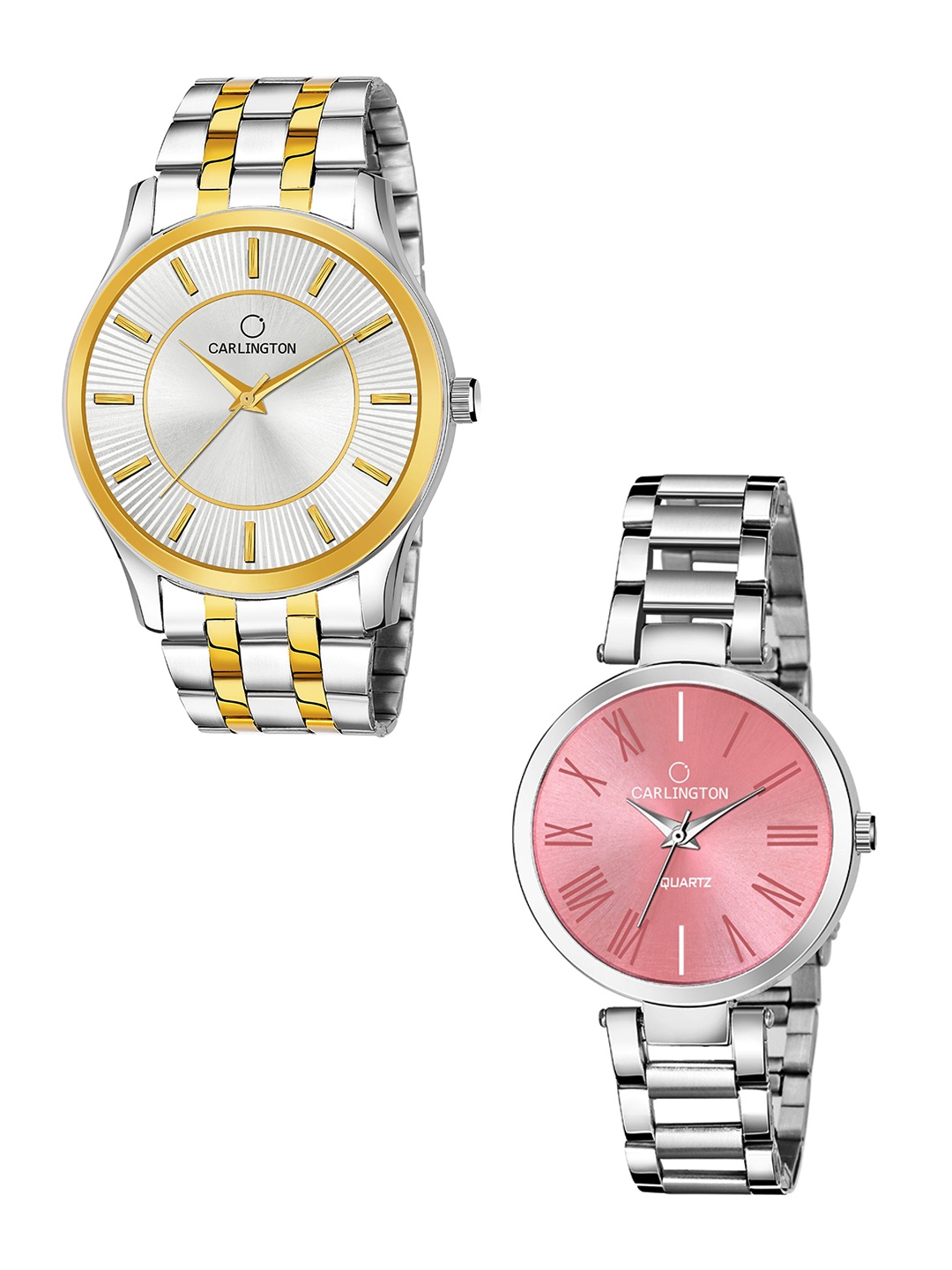 

CARLINGTON His and Her Bracelet Style Analogue Watches - Combo CT-6220SS - 112 Pink, Silver