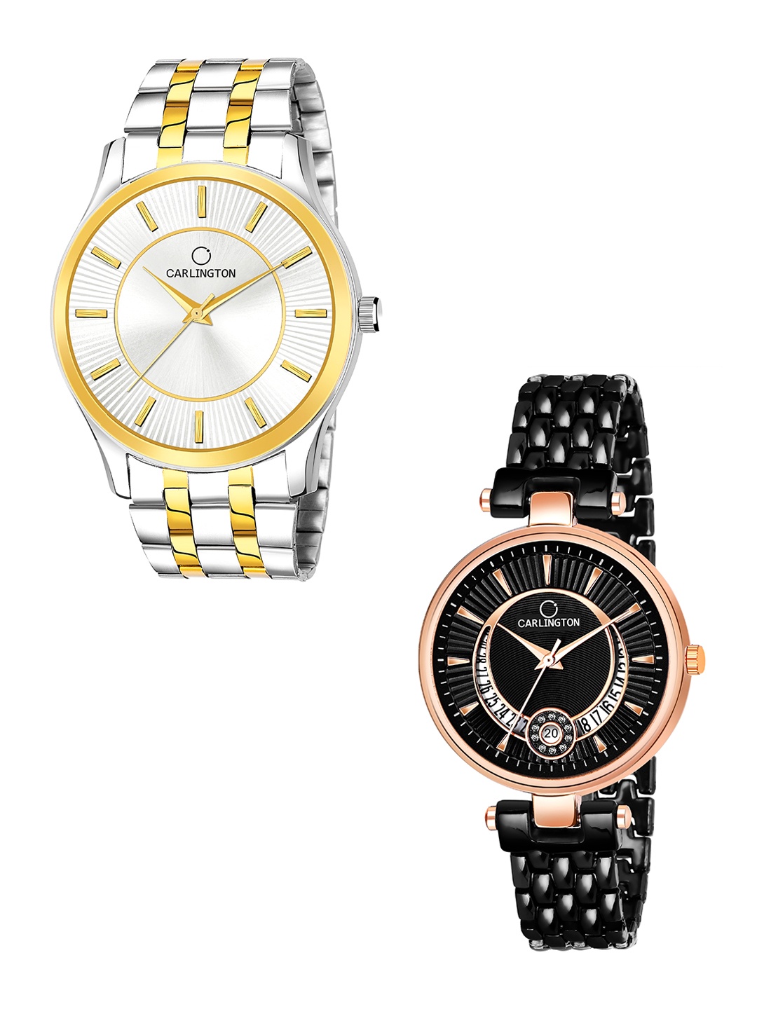 

CARLINGTON Unisex Multicoloured Brass Embellished Dial & Multicoloured Stainless Steel Bracelet Style Straps Watch, Silver