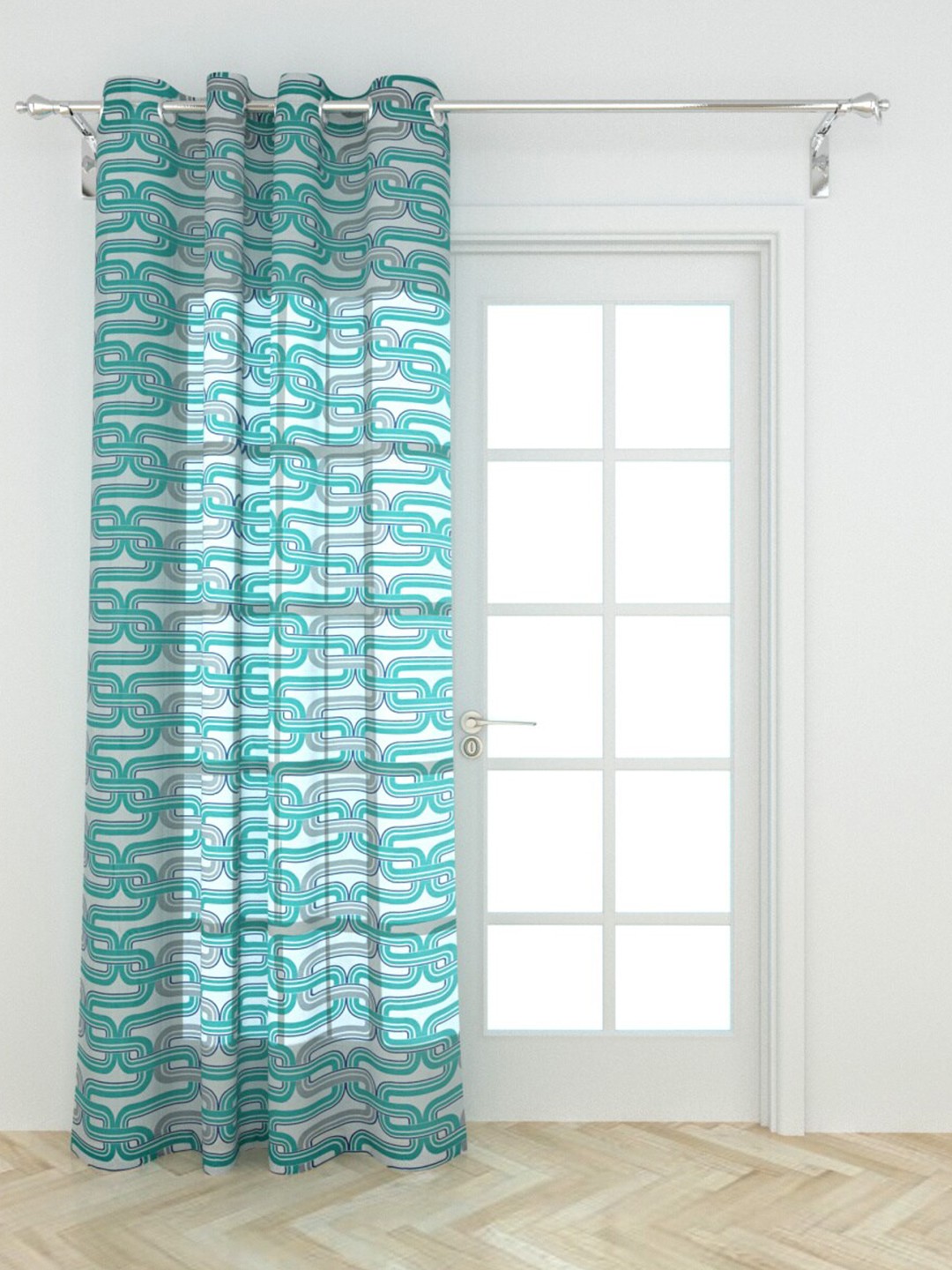 

Home Centre Teal & White Geometric Sheer Door Curtain