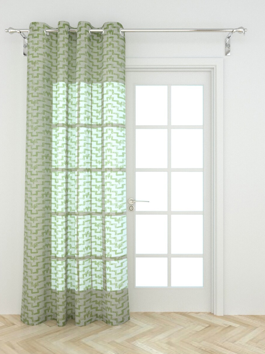 

Home Centre Green Geometric Printed Sheer Door Curtain