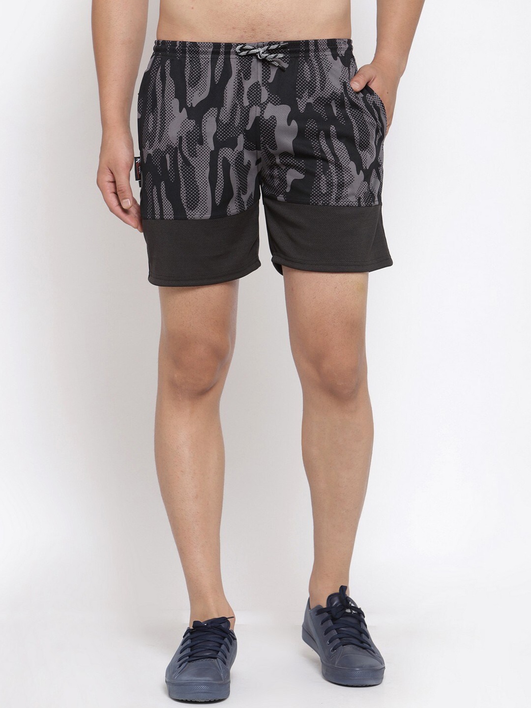 

KLOTTHE Men Black & Grey Camouflage Printed Regular Shorts