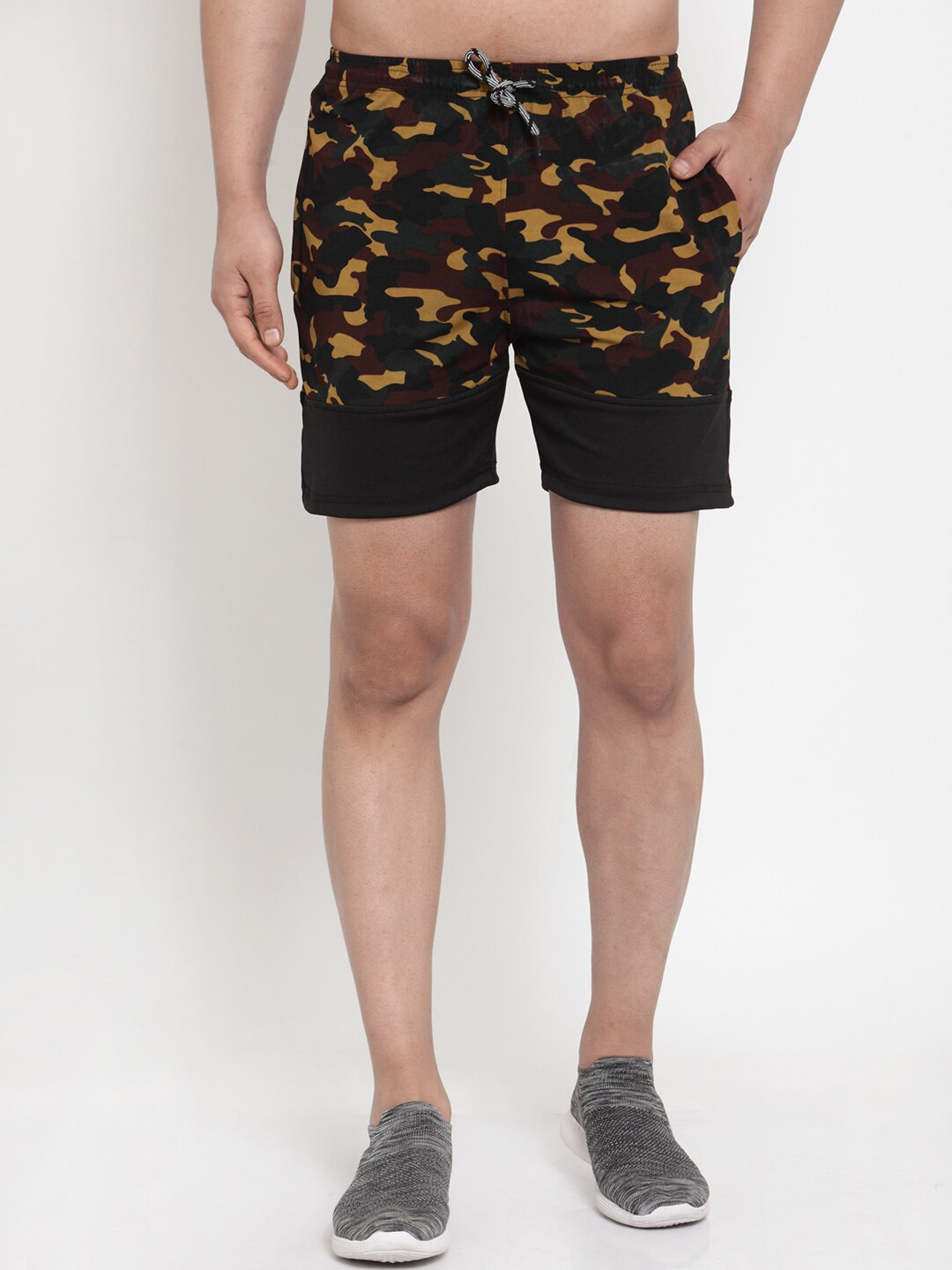 

KLOTTHE Men Black Camouflage Printed Outdoor Sports Shorts