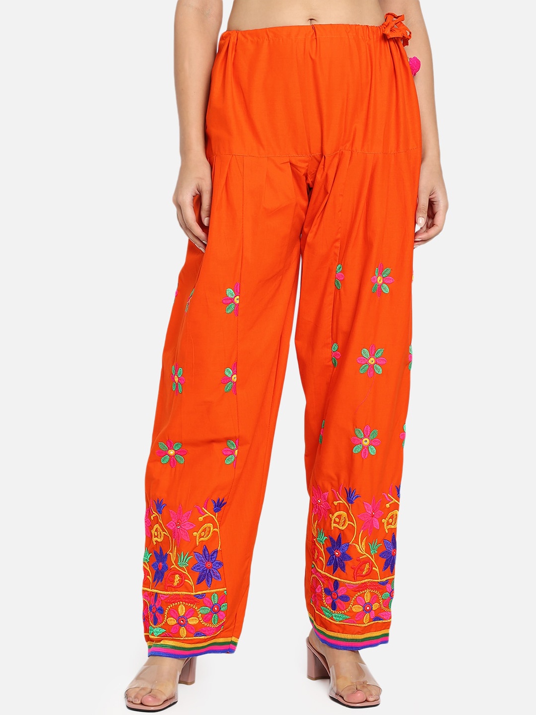 

Vastraa Fusion Women Orange Embroidered Cotton Salwar