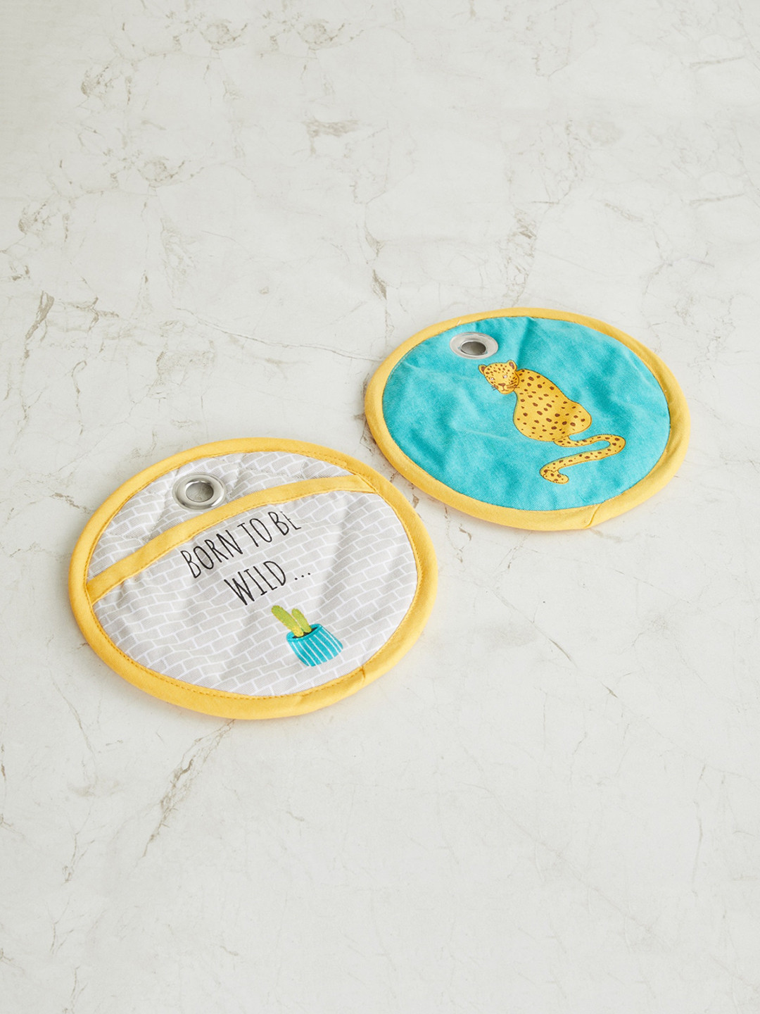 

Home Centre Set of 2 Teal Green & White Printed Cotton Pot Holders