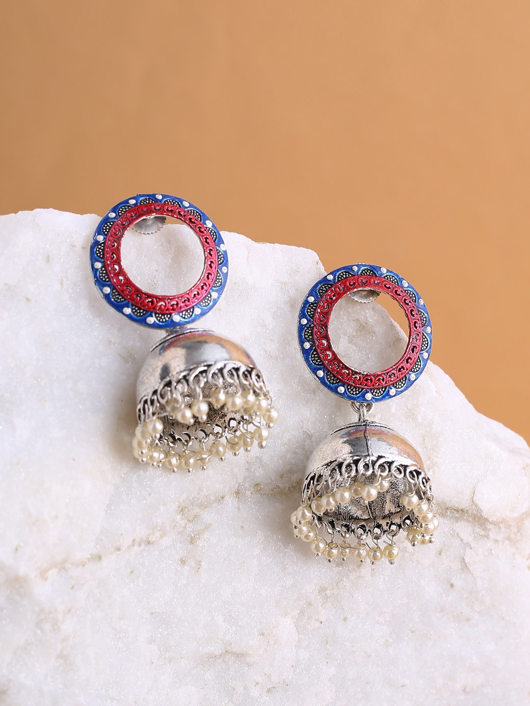 

Shoshaa Silver-Plated Pink Contemporary Jhumkas