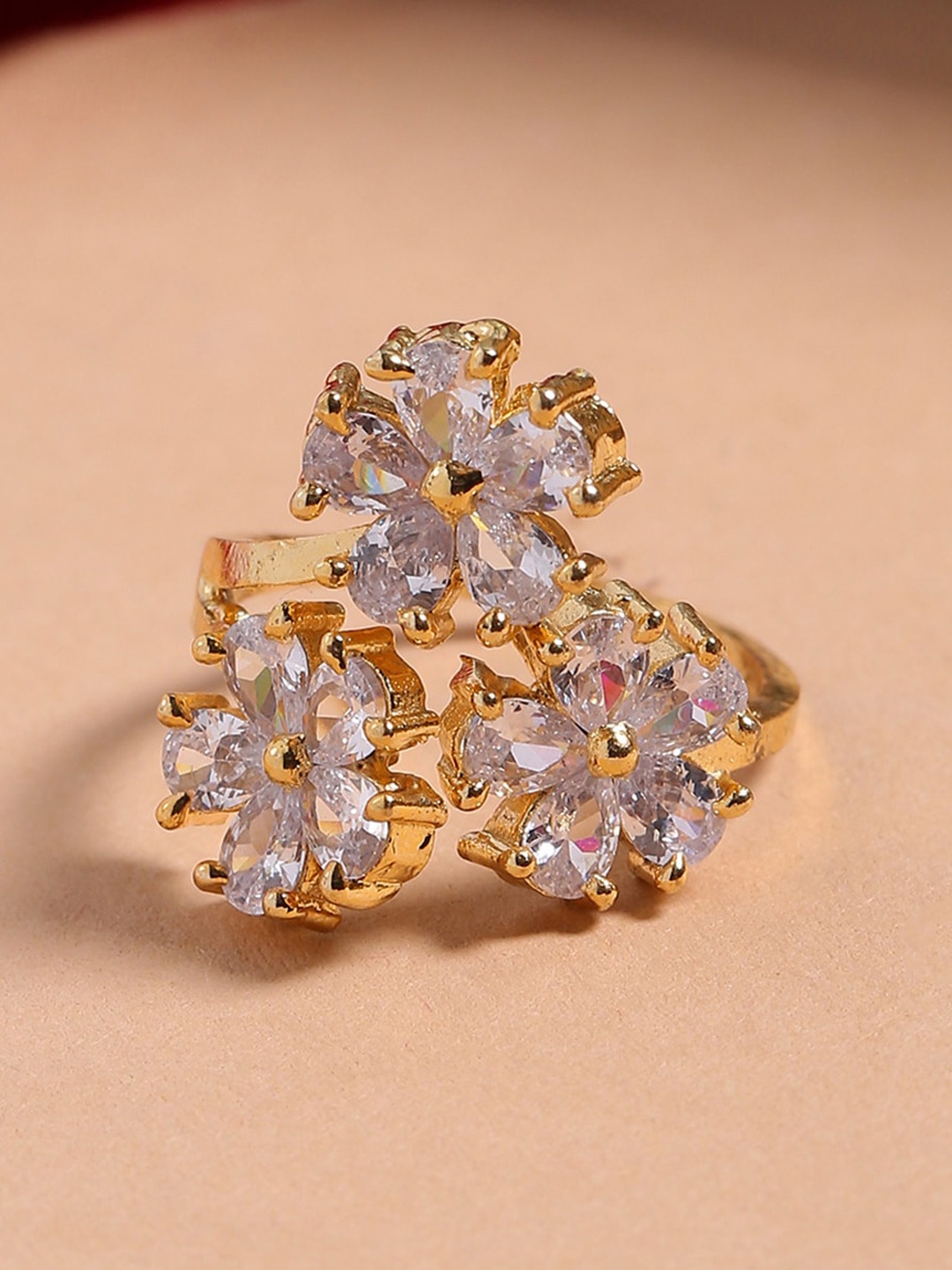 

Shoshaa Gold-Toned Cubic Zirconia Finger Ring