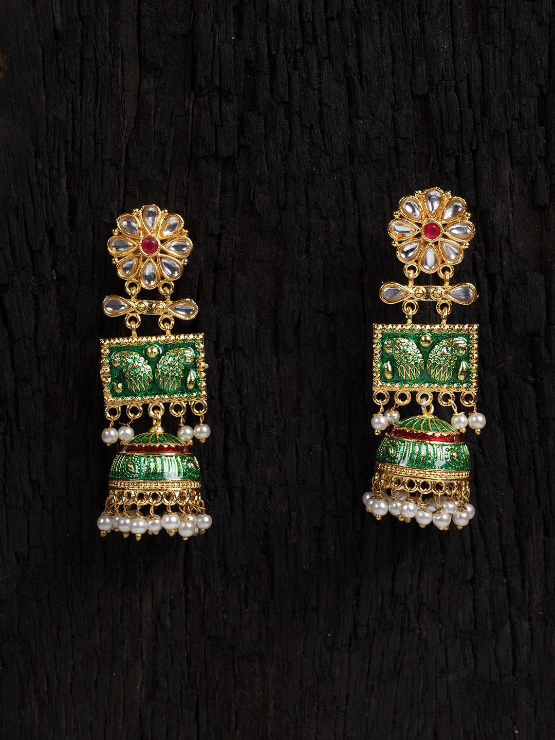 

Shoshaa Green & Gold-Toned Gold-Plated Contemporary Drop Earrings