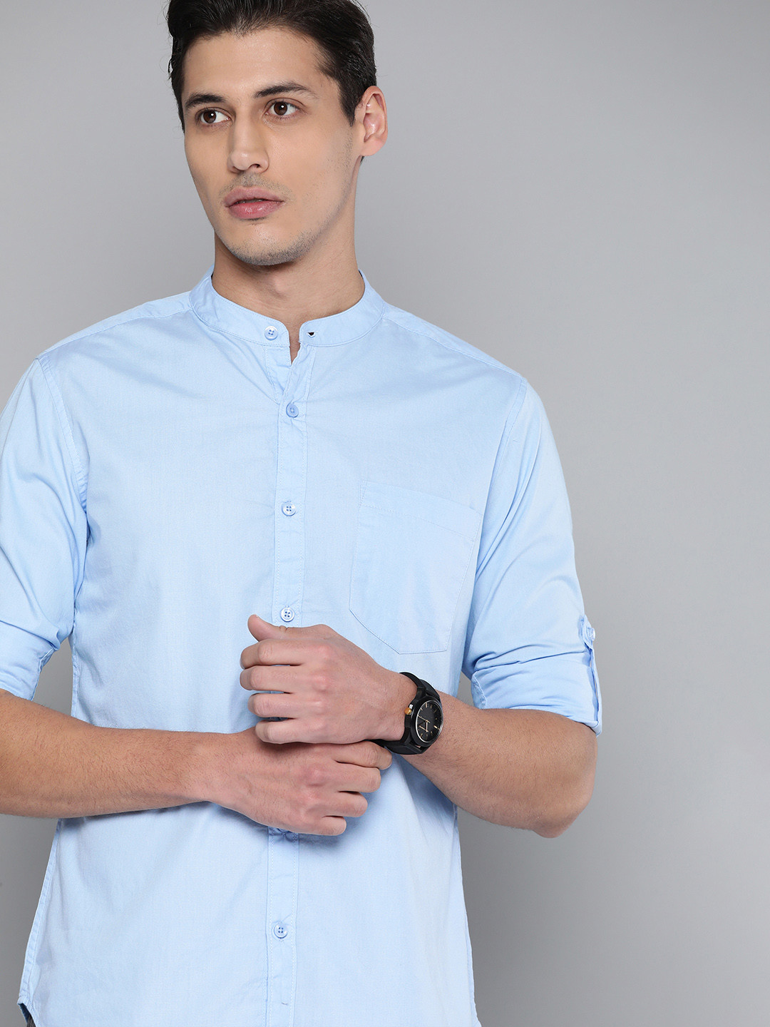 

Harvard Men Blue Solid Pure Cotton Casual Shirt