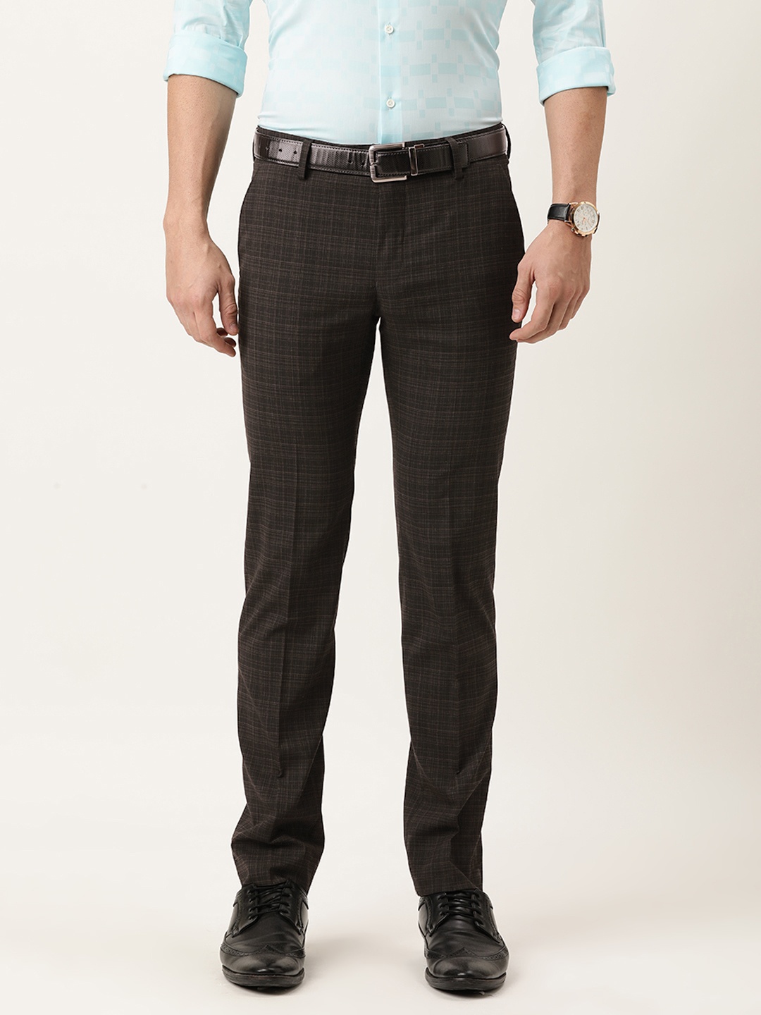 

Peter England Men Black Checked Slim Fit Formal Trousers
