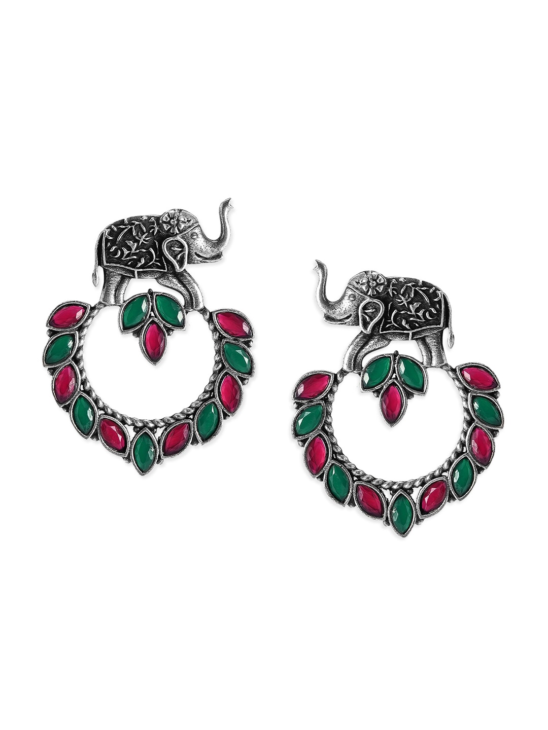 

Anouk Silver-Toned & Red Crescent Shaped Chandbalis Earrings