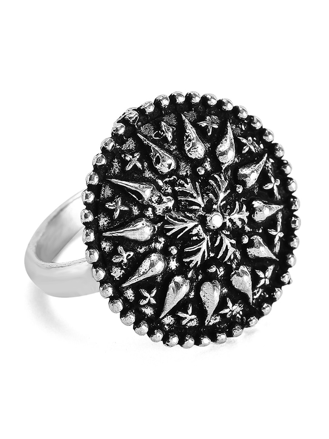 

Anouk Oxidized Silver-Toned Statement Adjustable Finger Ring