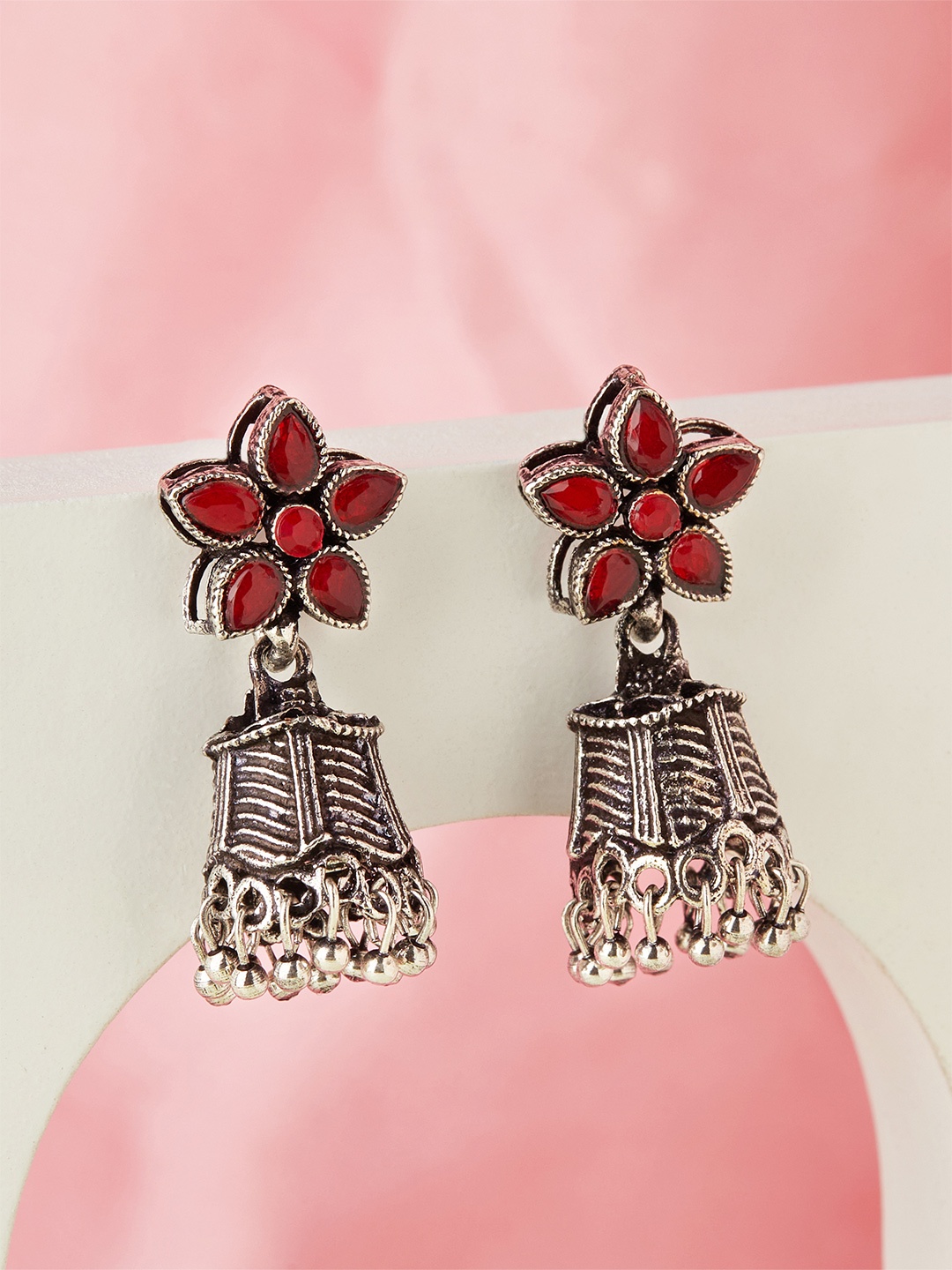 

Anouk Silver-Toned Floral Jhumkas Earrings