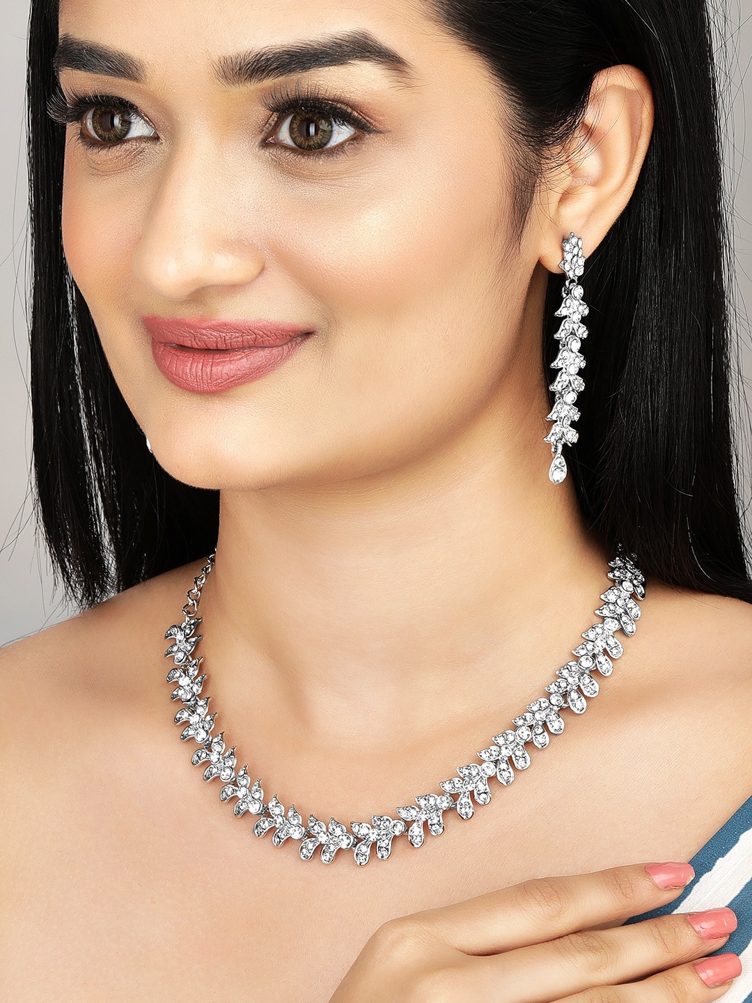 

Anouk Silver-Plated & White Stone-Studded Handcrafted Jewellery Set