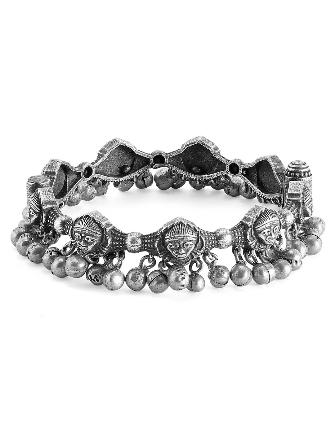 

Rubans Women Silver-Toned Pearls Oxidised Bangle-Style Bracelet