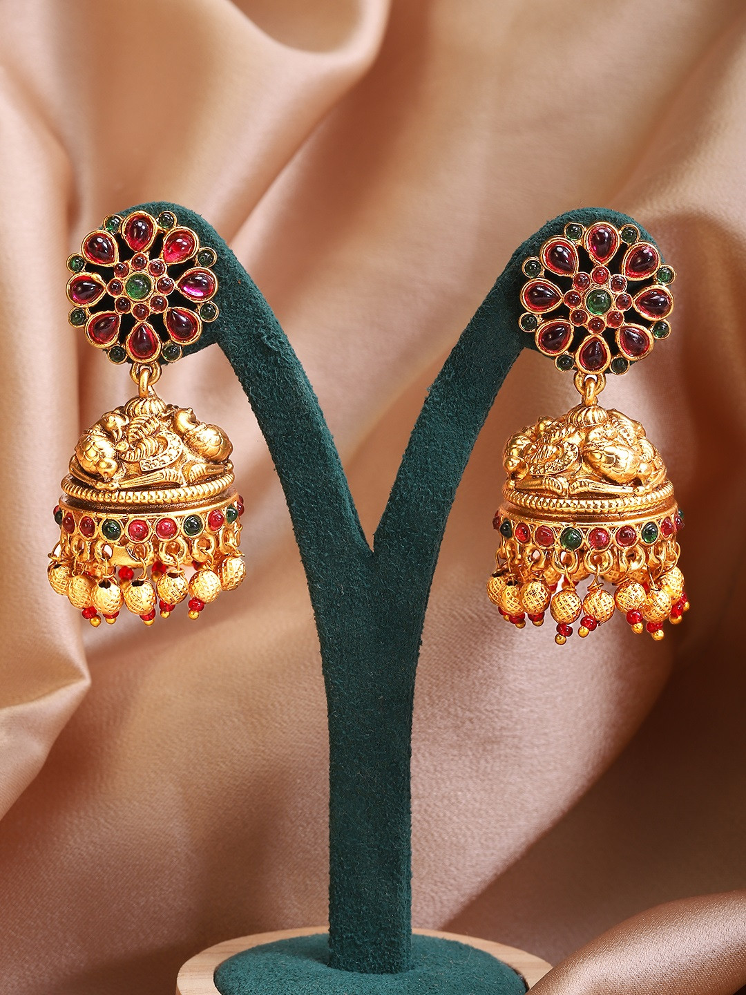 

Rubans Gold-Plated Dome Shaped Jhumkas