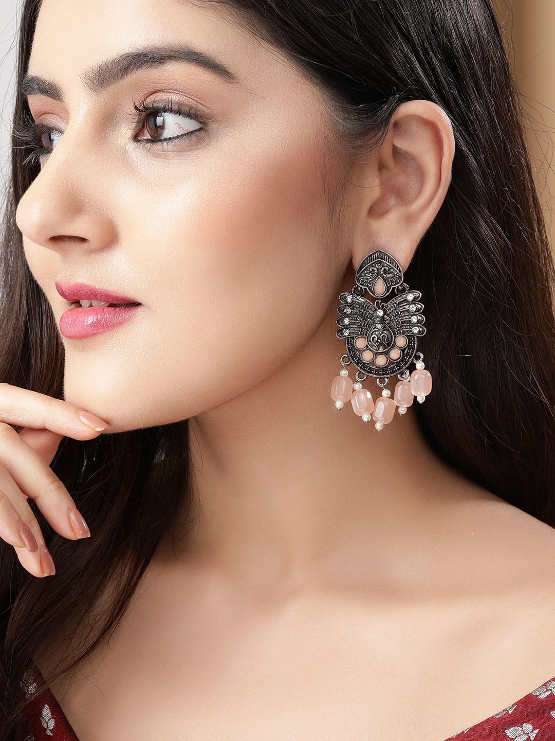 

Rubans Oxidized Silver-Toned Handcrafted Drop Earrings