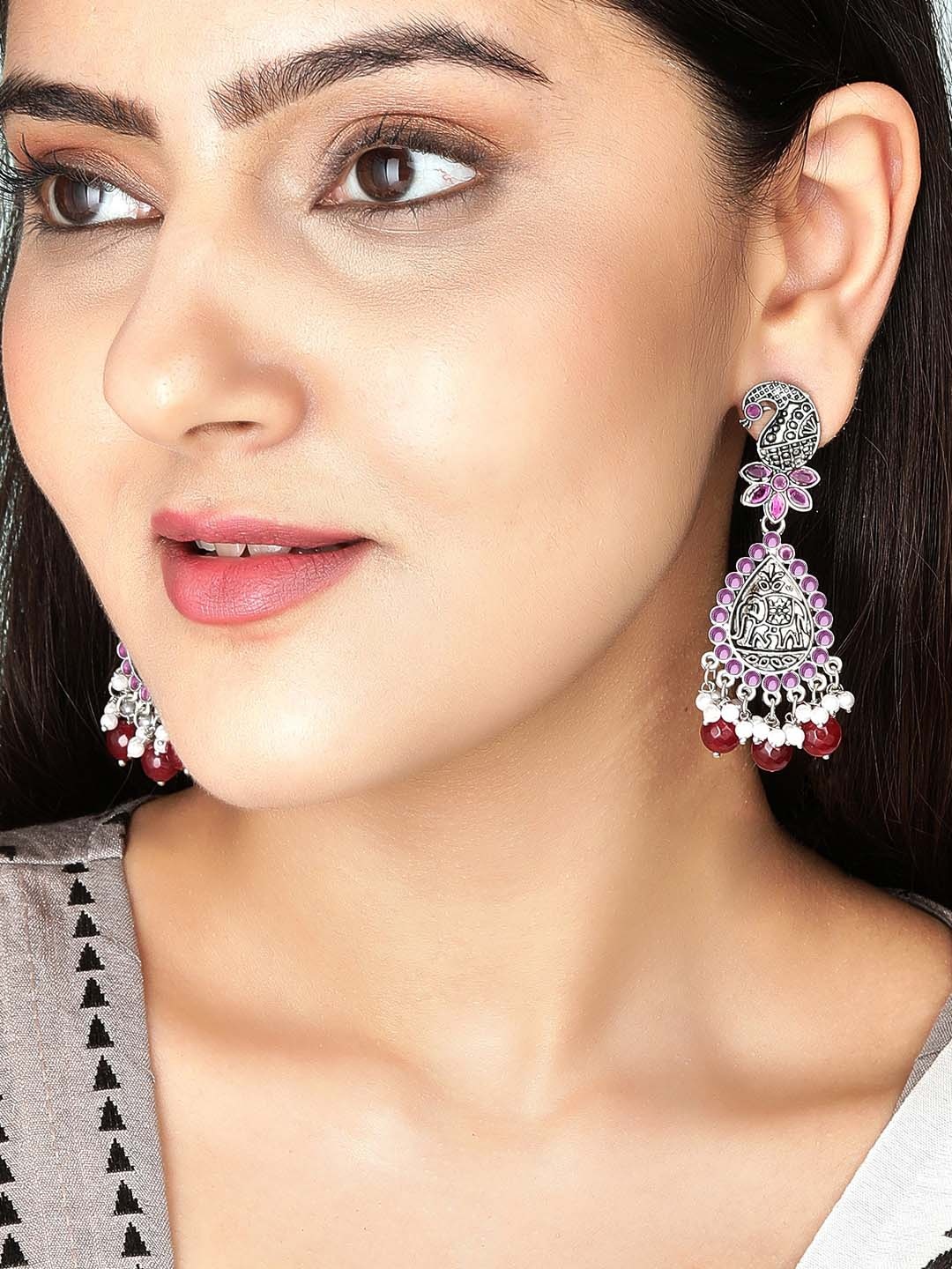 

Rubans Silver-Toned Peacock Shaped Drop Earrings