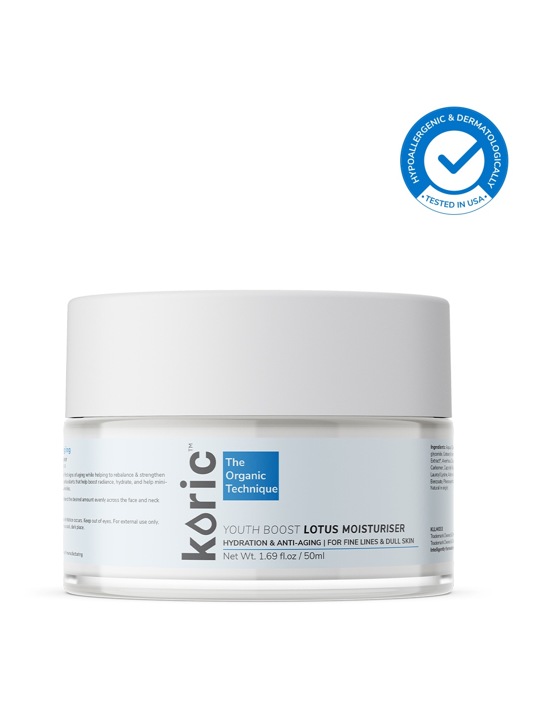 

Koric Youth Boost Lotus Face Moisturiser with 1% Hyaluronic Acid & Lemon Peel Oil 50 ml, White