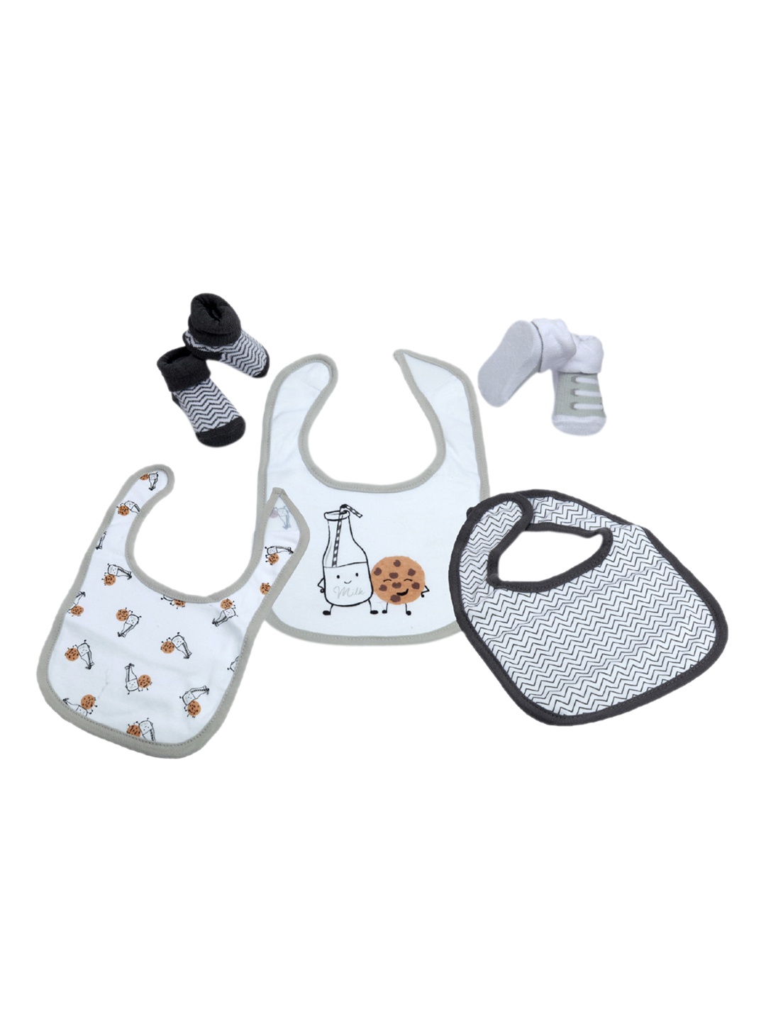 

Baby Moo Infant Kids Set Of 3 Bibs & 2 Socks, Grey