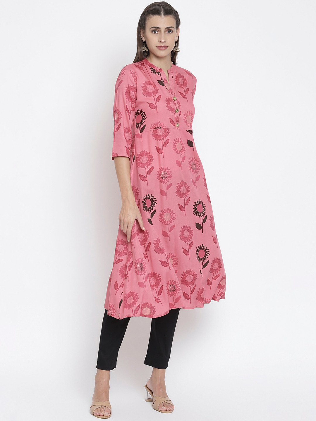 

Wodreams Women Pink Ethnic Motifs Printed Floral Kurta