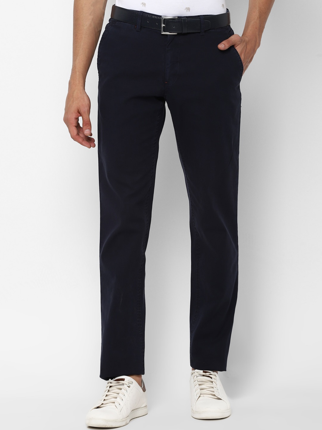 

SIMON CARTER LONDON Men Navy Blue Textured Slim Fit Pure Cotton Trousers