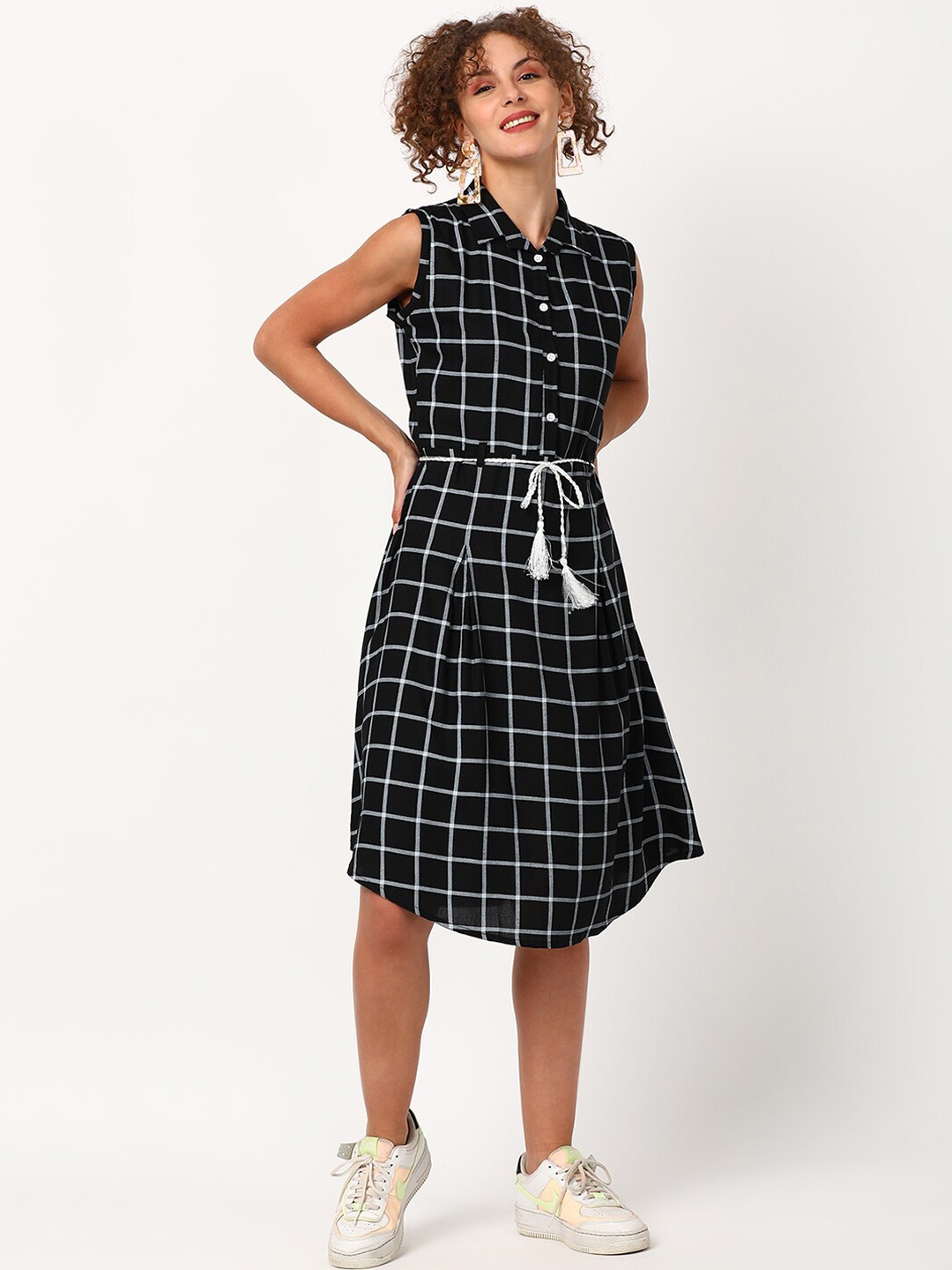 

V2 Value & Variety Black & White Checked Shirt Dress