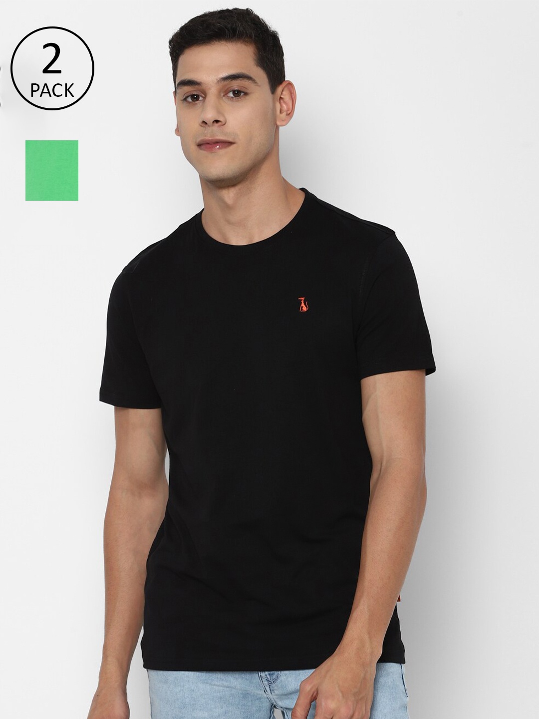 

SIMON CARTER LONDON Men Pack Of 2 Black & Green Slim Fit T-shirts