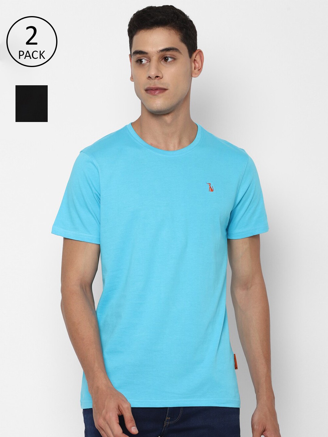 

SIMON CARTER LONDON Men Blue & Black 2 Slim Fit Pure Cotton T-shirts