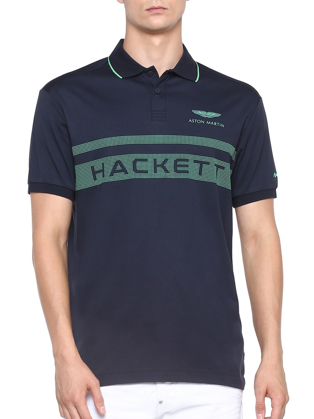 

HACKETT LONDON Men Navy Blue Brand Logo Printed Polo Collar T-shirt