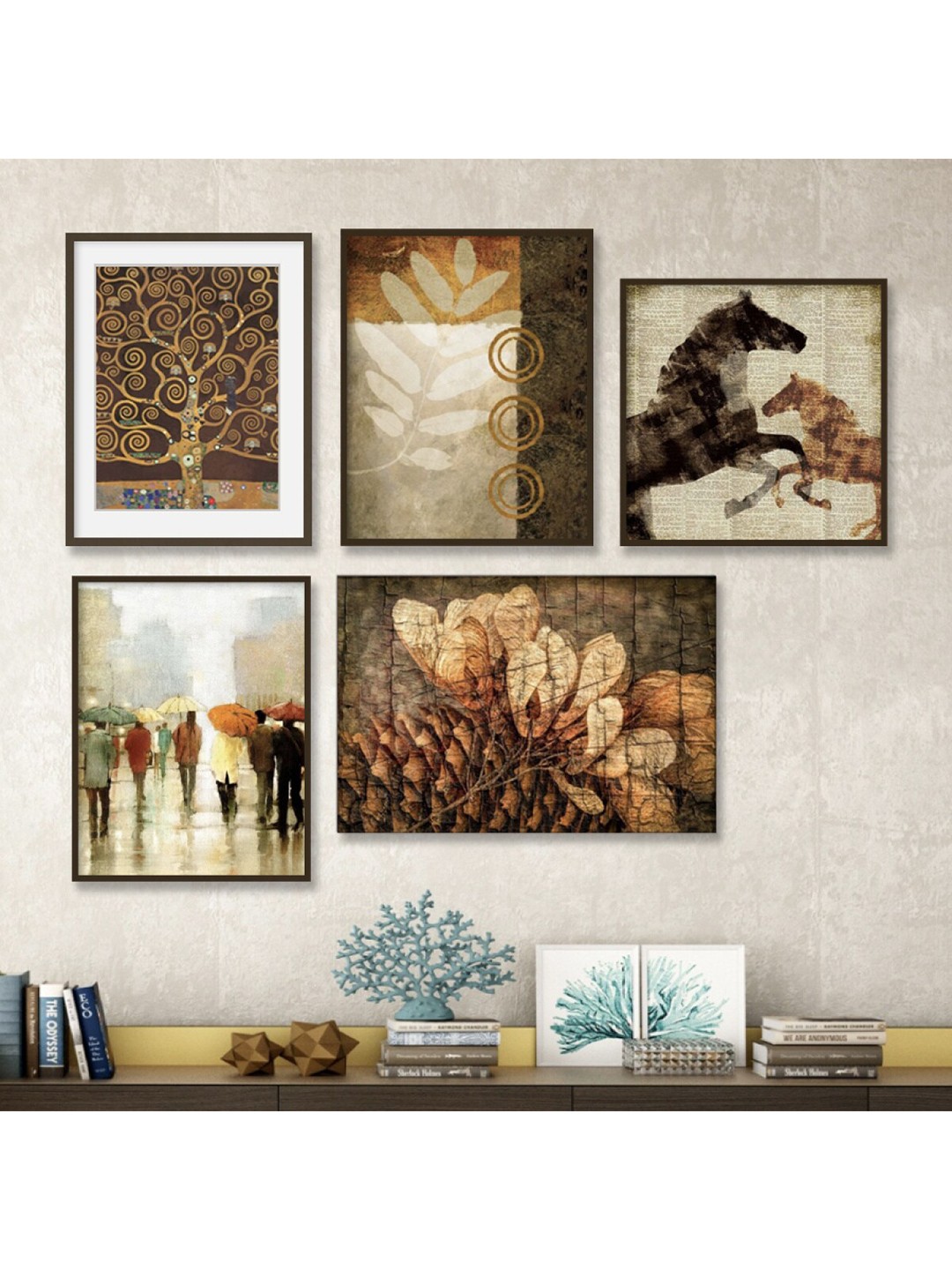 

Home Centre Set Of 5 Paradise Vintage Theme Wall Frames, Brown