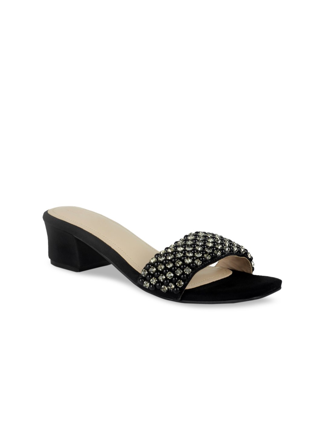 

London Rag Black Embellished Suede Block Heel Sandals