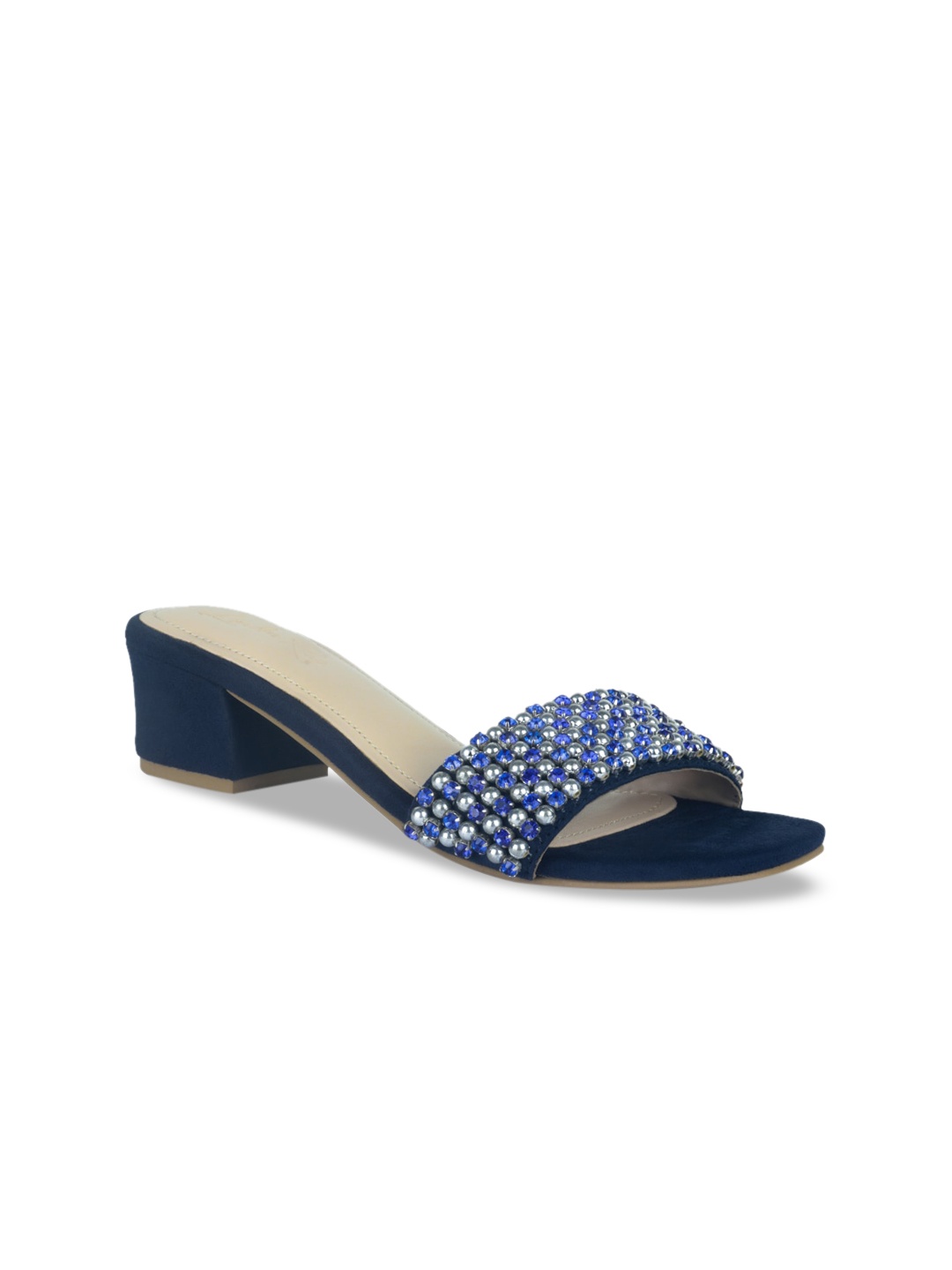 

London Rag Navy Blue Embellished Suede Party Block Heels