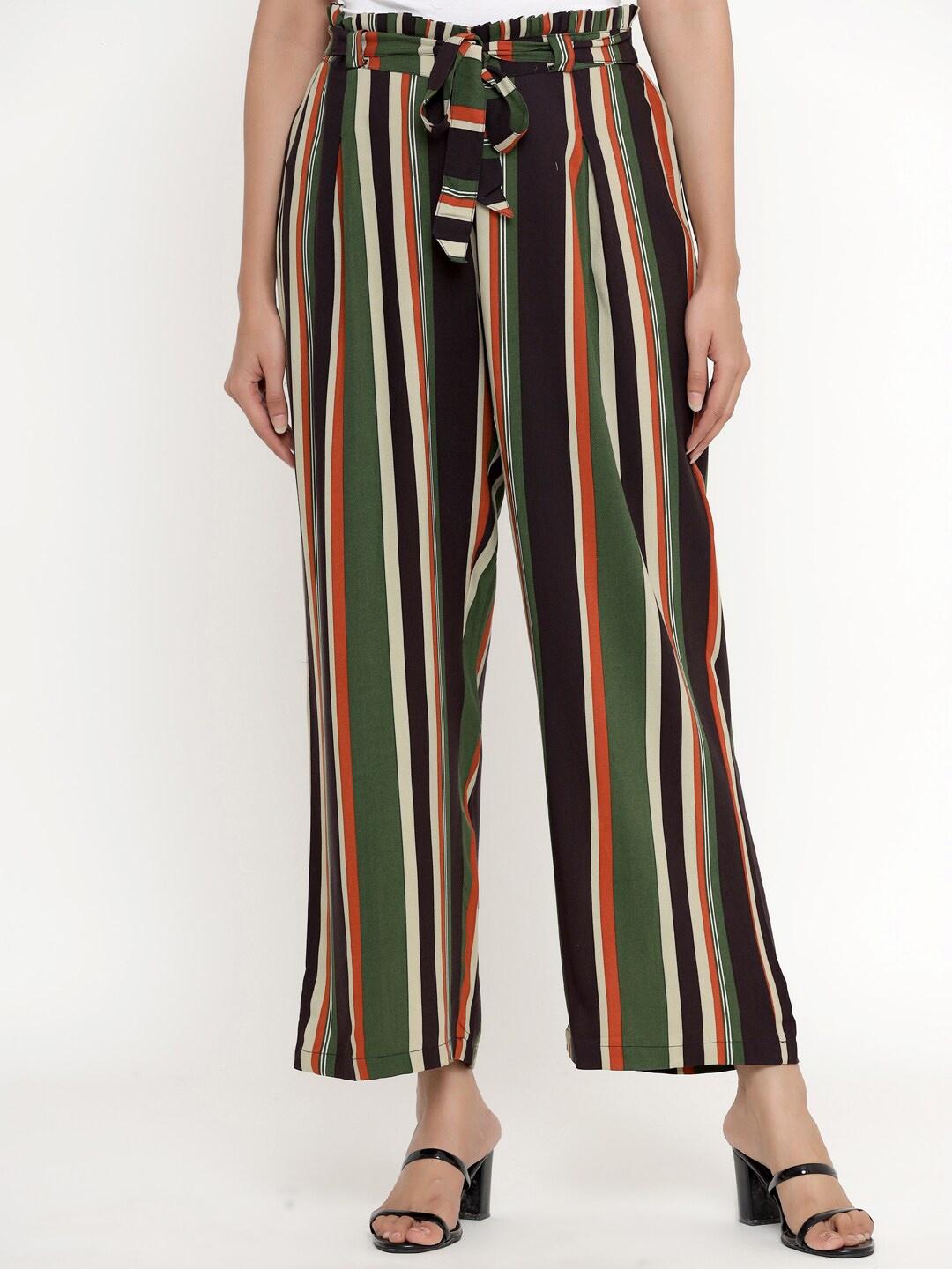 

DIVYANK Women Green & Black Striped Palazzos