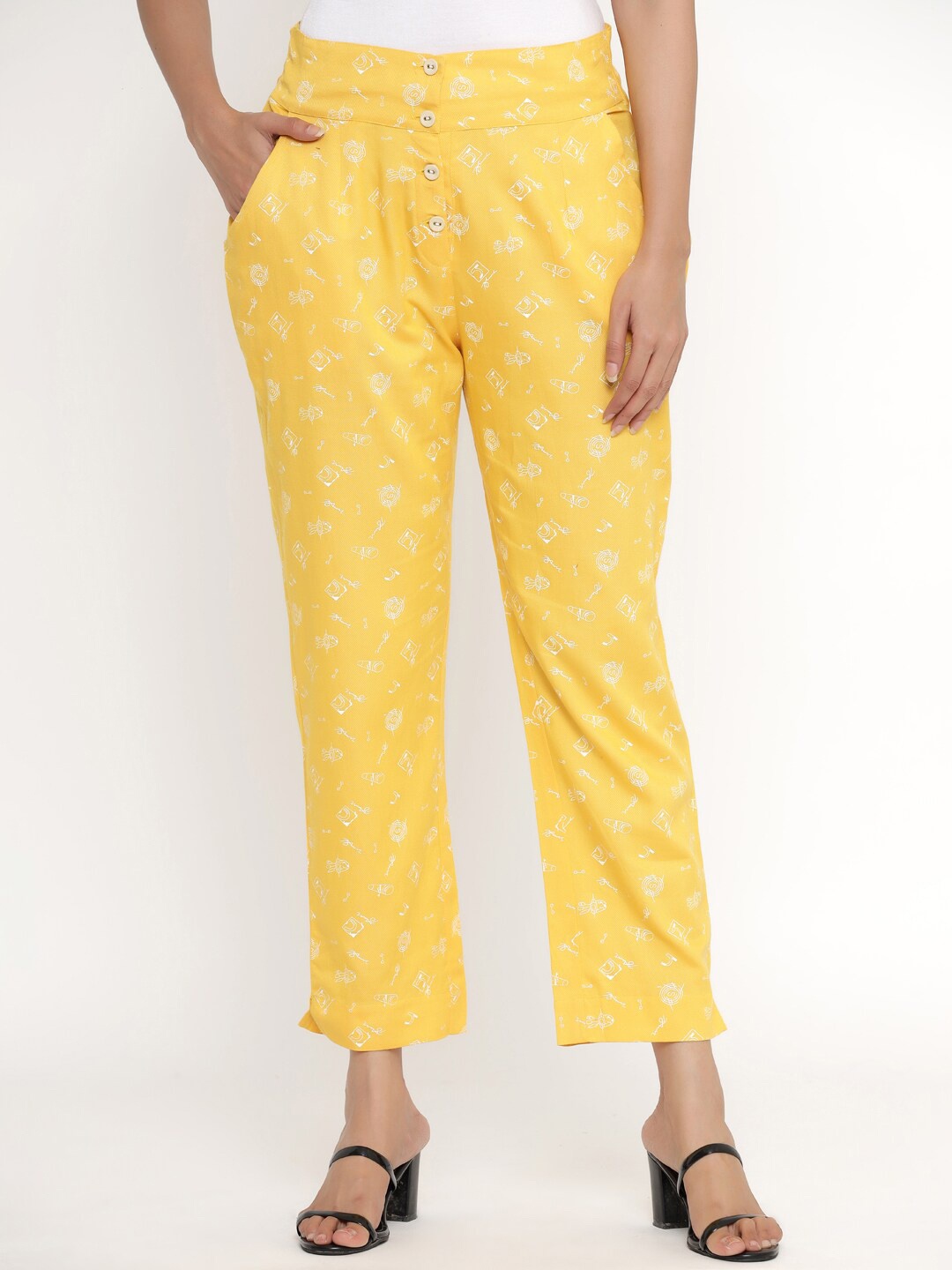 

DIVYANK Women Yellow & White Floral Printed Straight Fit Palazzos