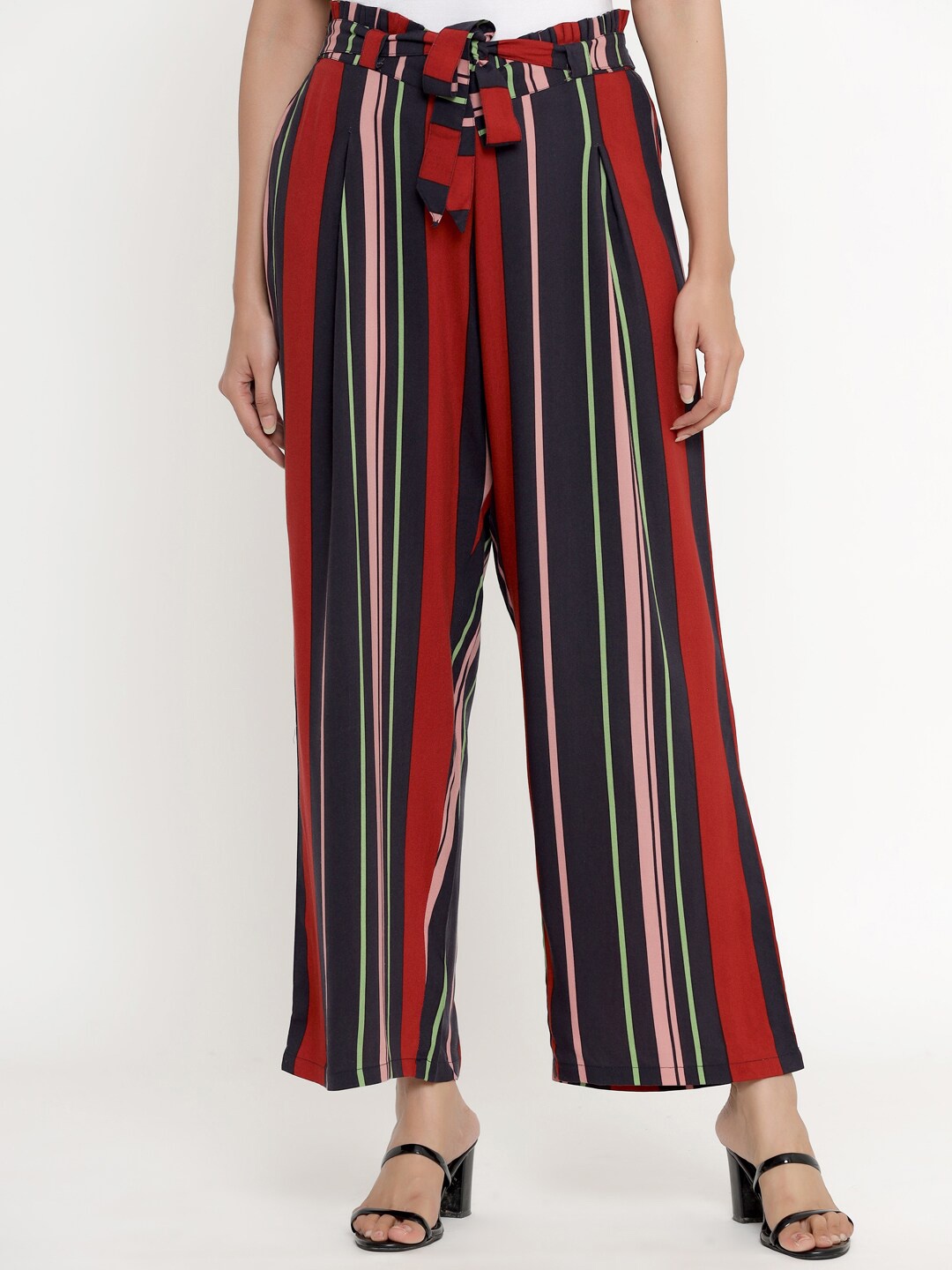 

DIVYANK Women Maroon & Black Striped Palazzos