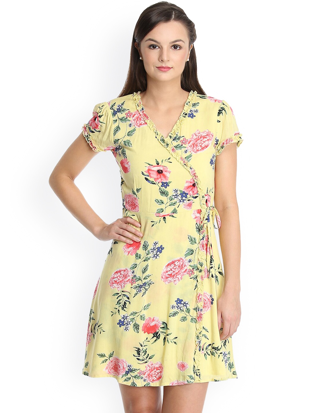 

DODO & MOA Yellow Floral Crepe A-Line Dress