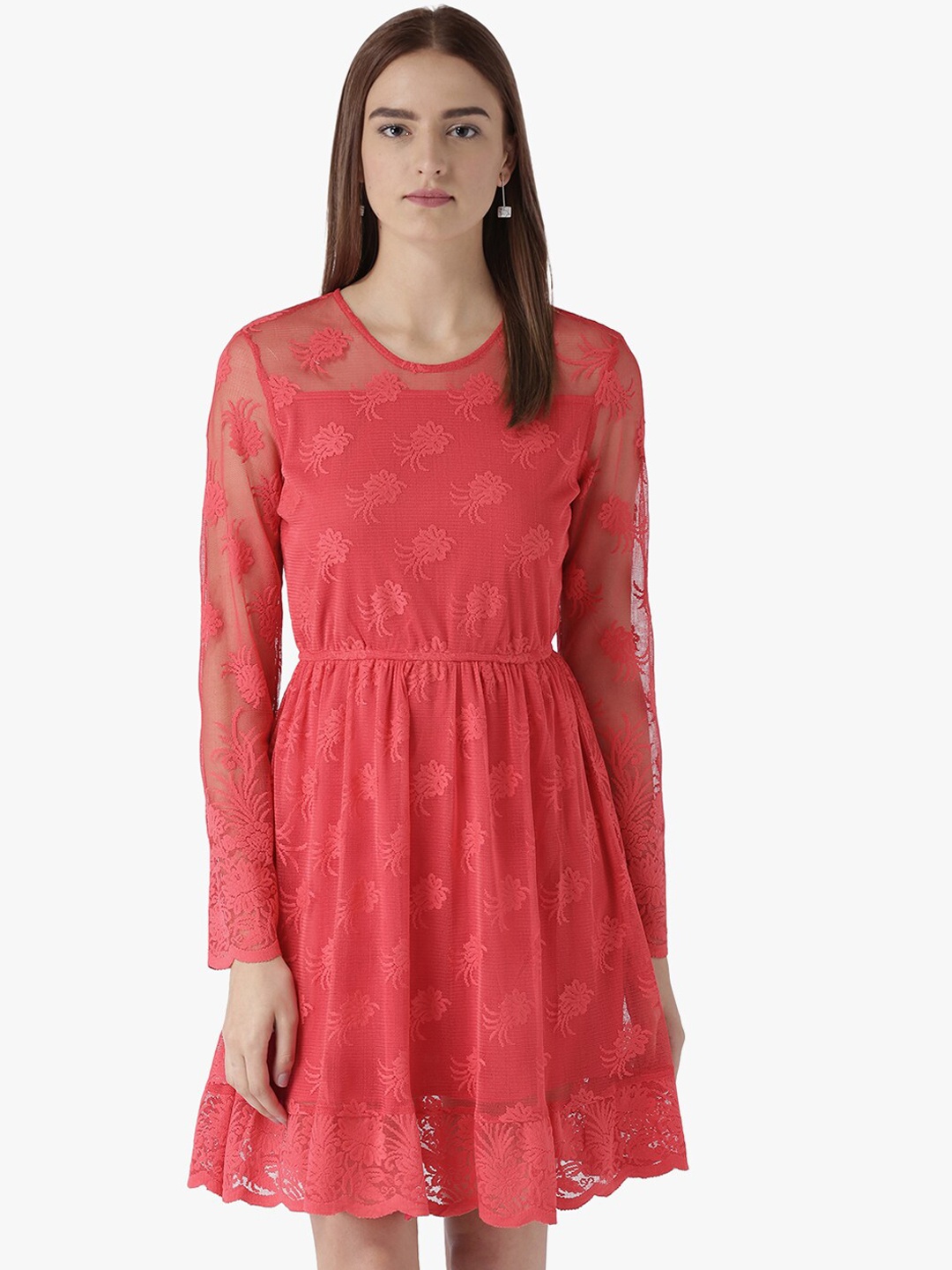 

DODO & MOA Red Self Design Cotton Dress