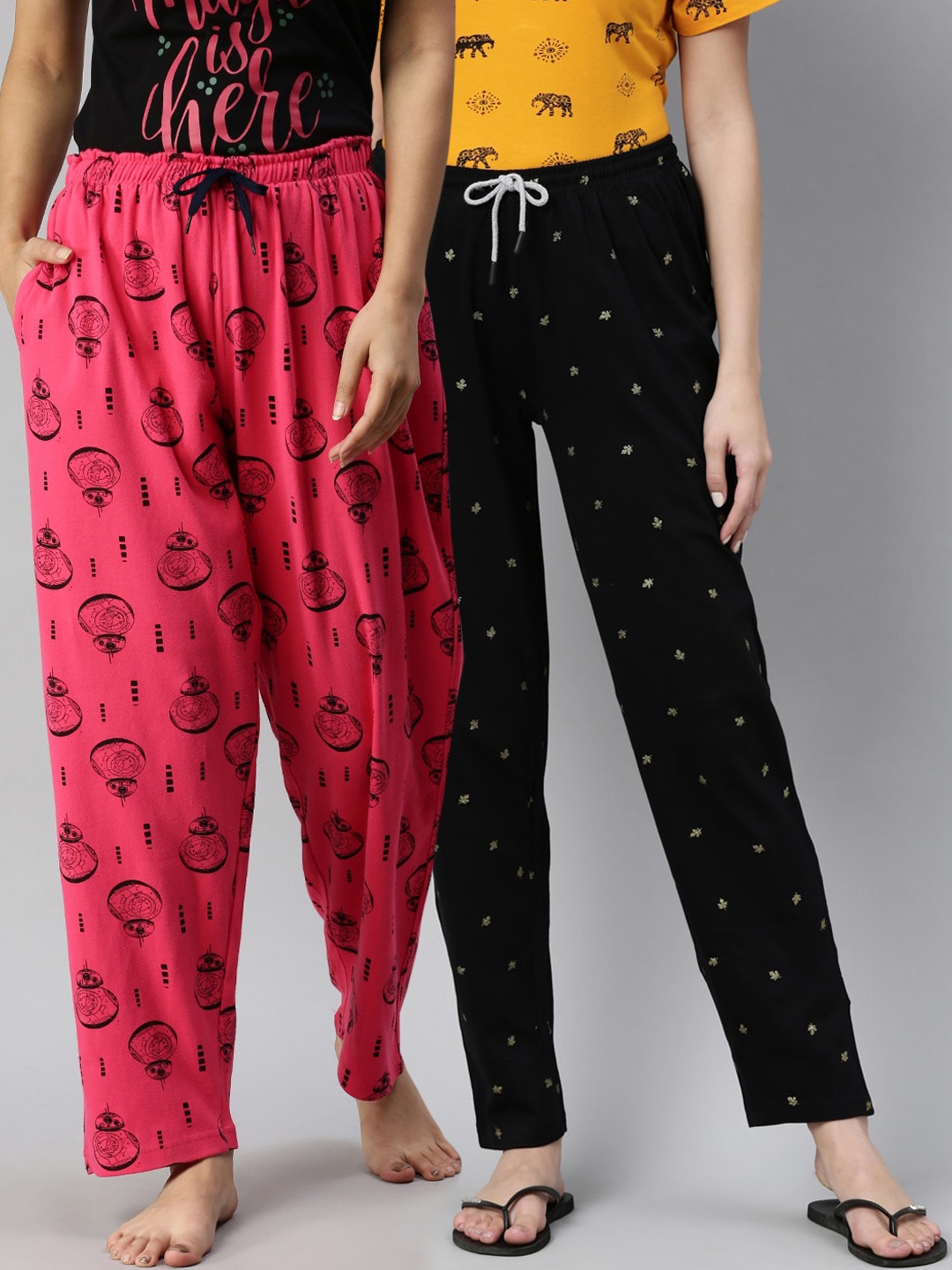 

Kryptic Women Black & Pink 100% Cotton Full Length Lounge Pants - Pack of 2