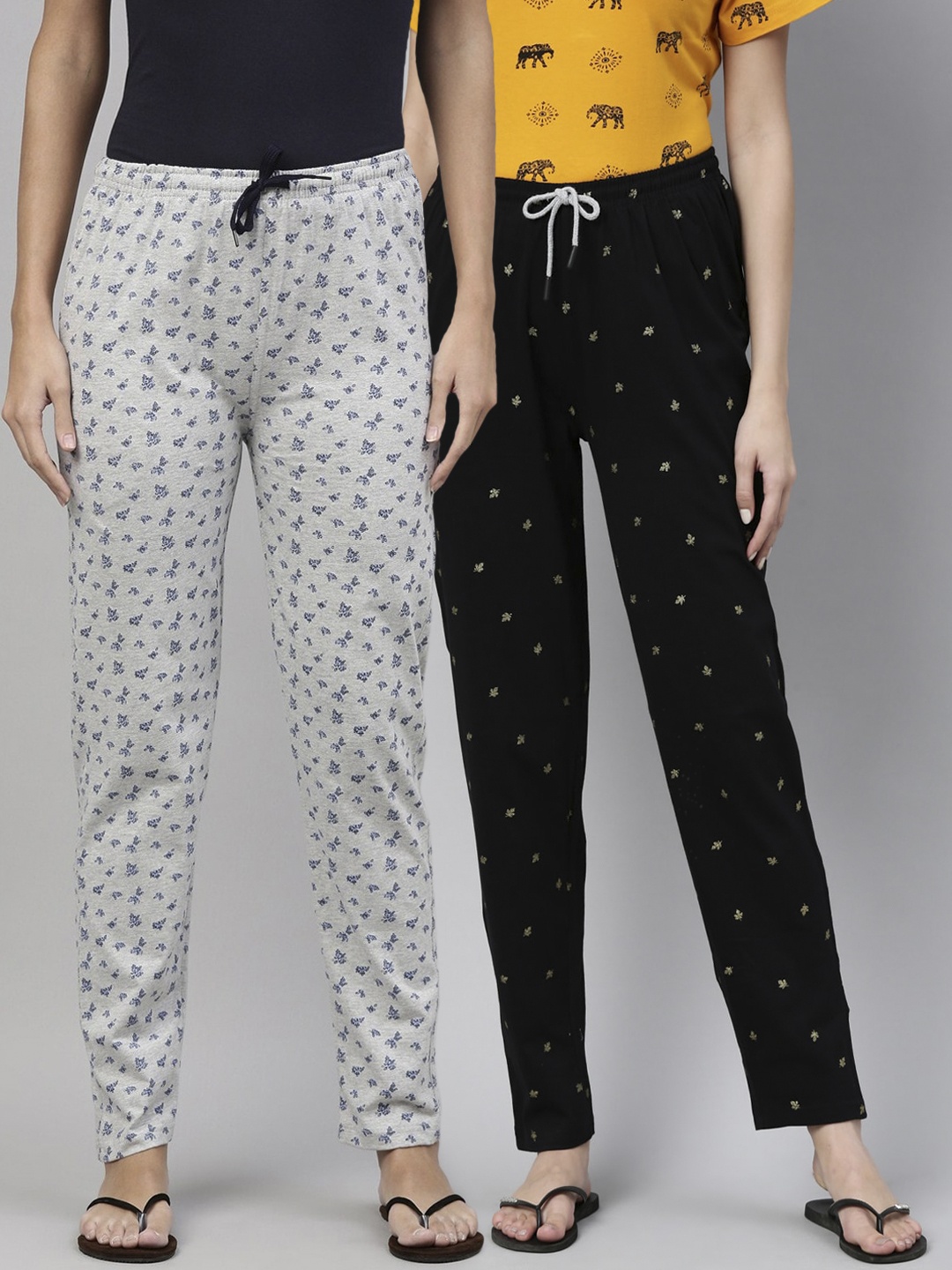 

Kryptic Women Pack of 2 Printed Cotton Lounge Pants, Black
