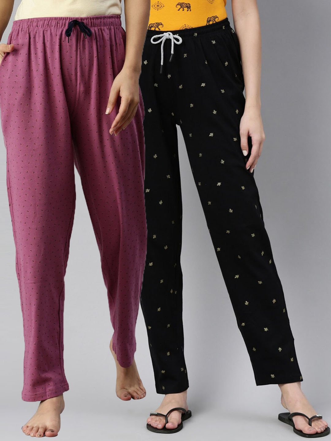 

Kryptic Pack of 2 Women Black & Pink Cotton Full Length Pyjamas