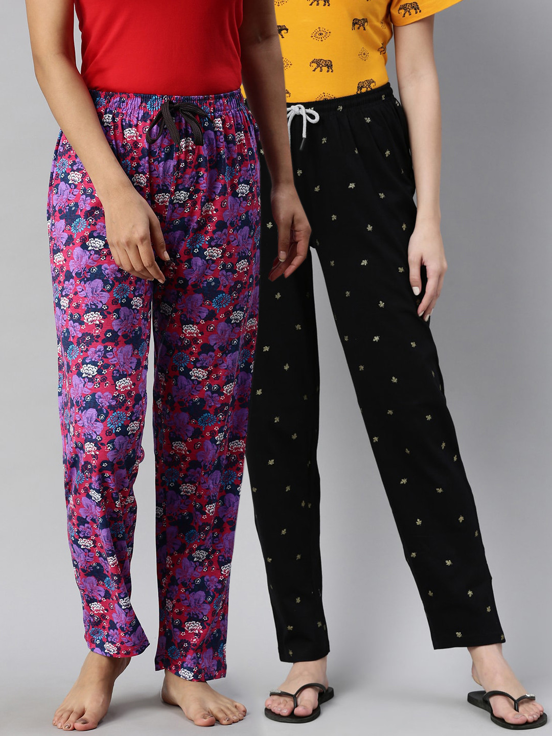 

Kryptic Women Purple & Black Set Of 2 Printed Cotton Pyjamas