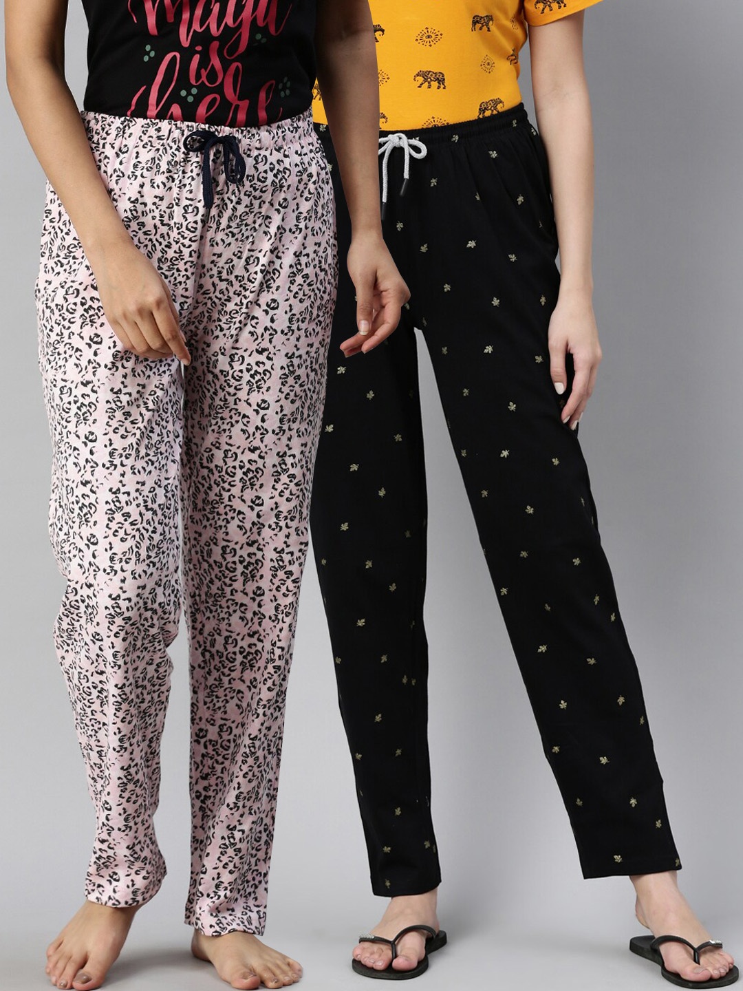 

Kryptic Women Black & Pink Pack of 2 Printed Pure Cotton Lounge Pants