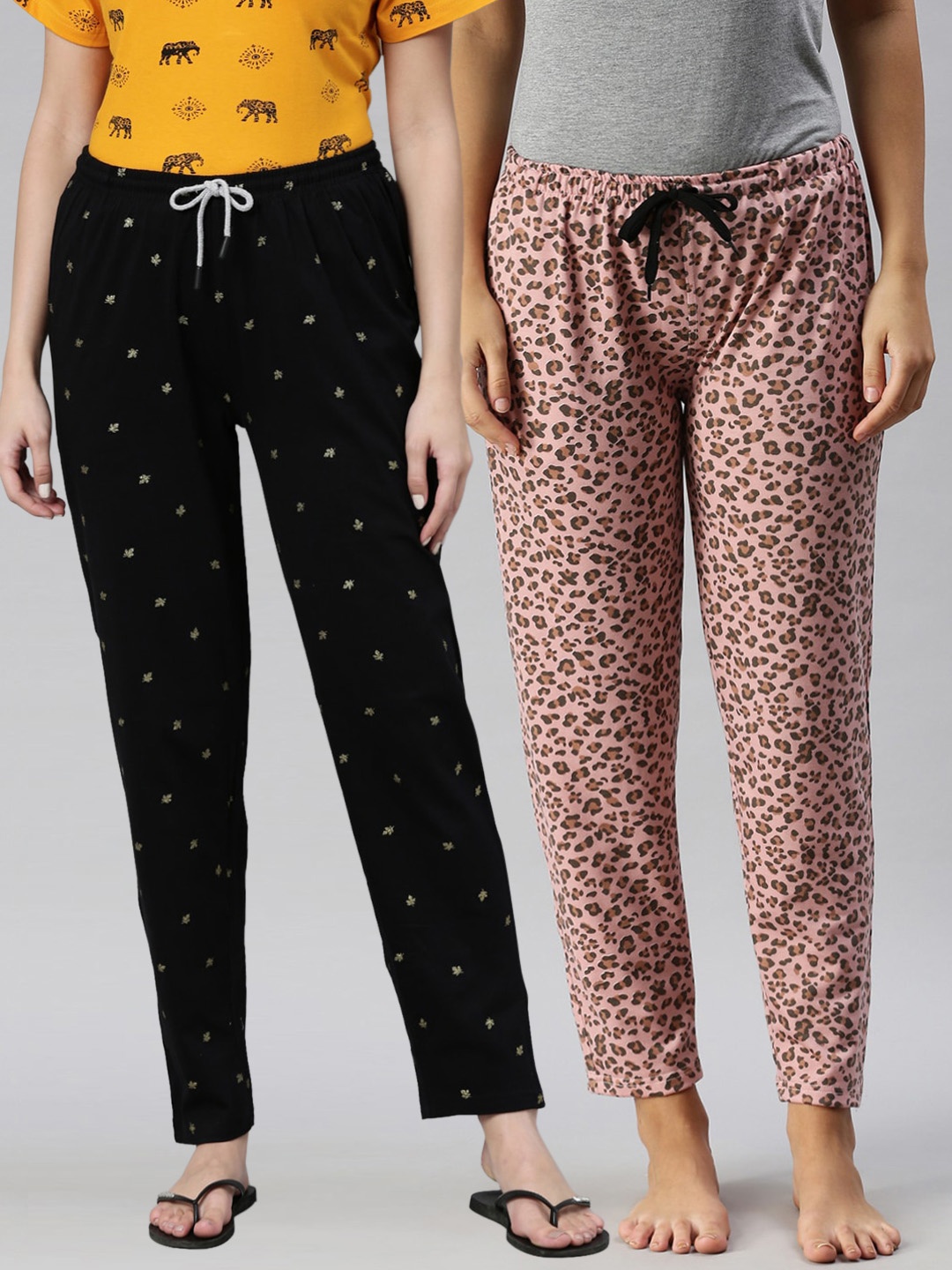 

Kryptic Women Pack of 2 Black & Pink Cotton Lounge Pants