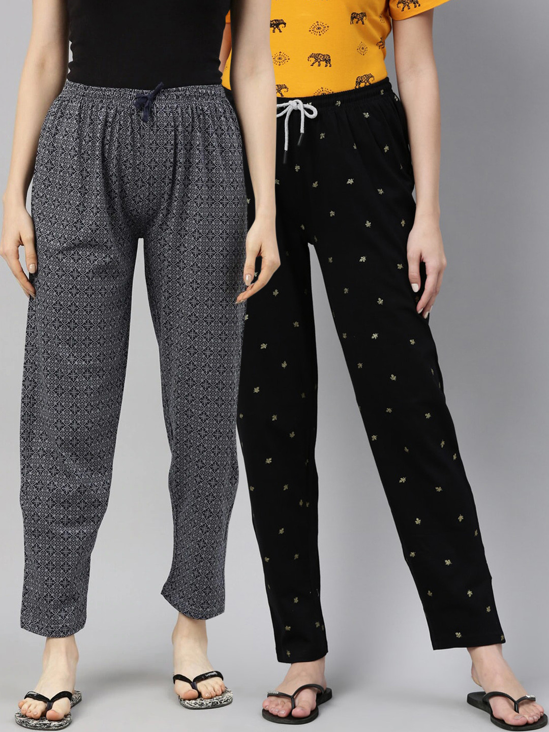 

Kryptic Pack of 2 Black Printed Cotton Cotton Lounge Pants